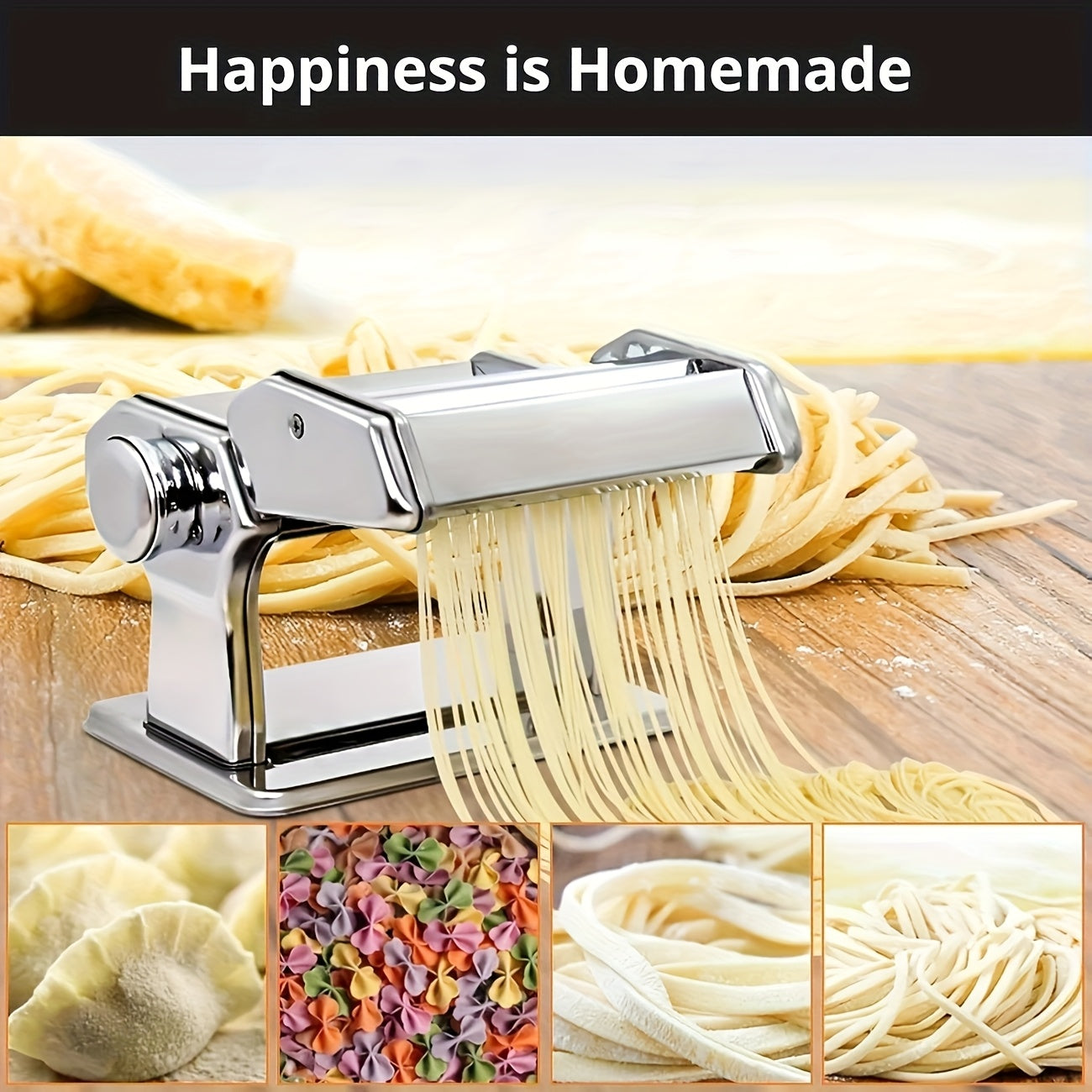 Spaghetti Maker, Pasta Machine with 8 Adjustable Thickness Settings, 2-in-1 Spaghetti Roller and Cutter, Dough Press for Making Noodles, Perfect for Spaghetti, Fettuccine, Lasagna Sheets or Dumpling Wrappers, Kitchen Gadget Ideal for Pasta Lovers, Father'