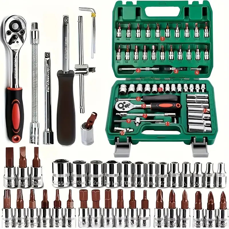 [Fast Arrival] 46pcs/53pcs Professional Automotive Master Tool Kit - Premium Tool Sets For Car, Bike, And Motorcycle Maintenance - Compact, Portable, And All-In-One Solution With Ratchet Wrench, Assorted Screwdriver Set, Without Battery