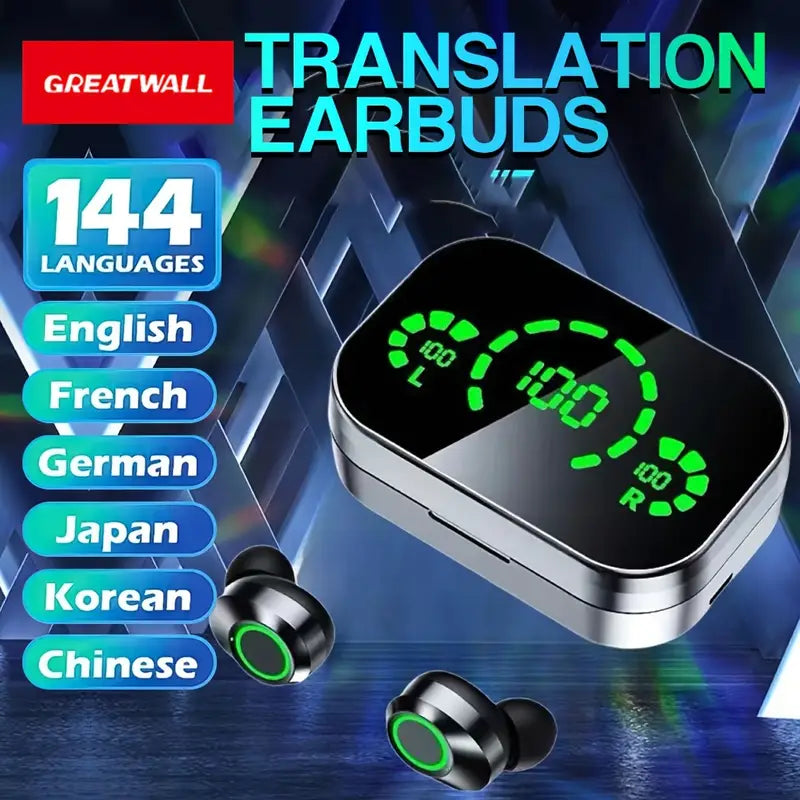 GREATWALL 2025 AI Translator Earbuds New Three-screen Intelligent Digital Display Power Wireless Earphones, High-end Fashionable Mirror Earphones, Sports Game Music Earphones