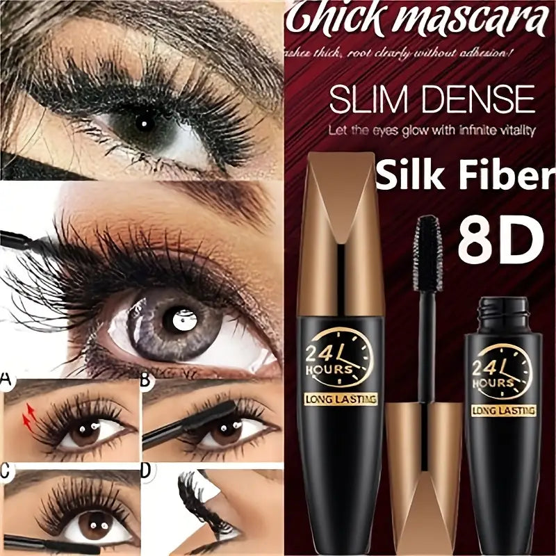 1pc 8D Fiber Lash Mascara - Waterproof, Long-Lasting & Volumizing, Thickening & Curling Formula, Black Mascara for All Light Beige Types, Water-Resistant for Daily Use & Special Occasions, Mascara Waterproof