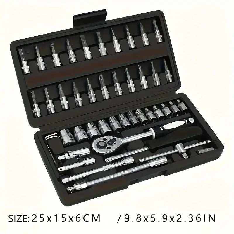 [Fast Arrival] 46pcs/53pcs Professional Automotive Master Tool Kit - Premium Tool Sets For Car, Bike, And Motorcycle Maintenance - Compact, Portable, And All-In-One Solution With Ratchet Wrench, Assorted Screwdriver Set, Without Battery