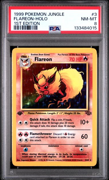 Flareon 1st Edition Jungle 3/64 PSA 8