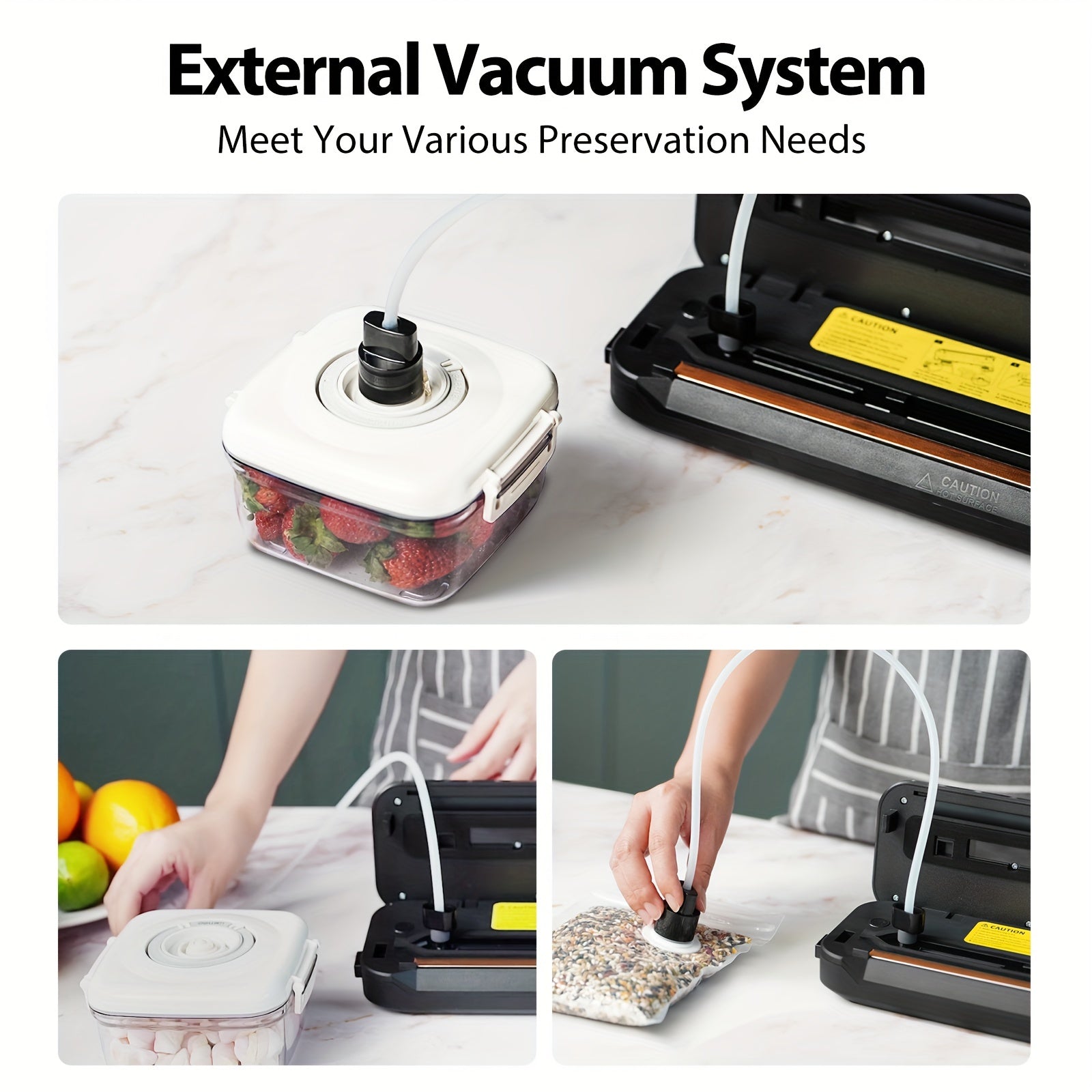 Beelicious Vacuum Sealer Machine, with Starter Kit, Beelicious Automatic Air Sealing System for Food Storage, with Build-In Cutter, Moist Mode, Air Suction Hose| LED Indicator | Quiet | 50% Compact | Sous Vide