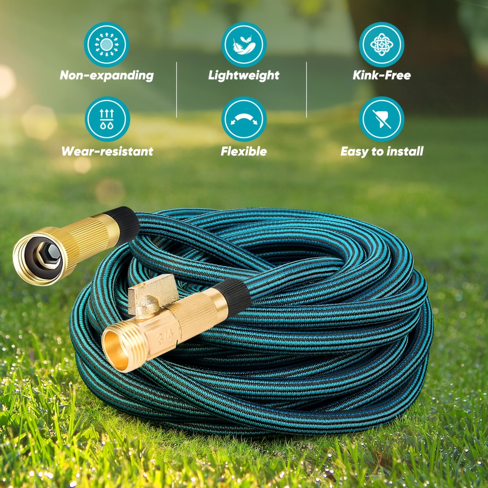 100ft Garden Hose With 10-Function High-Pressure Spray Nozzle, Lightweight, Non-Expandable Water Hose For Yard, Lawn, Car Wash & Outdoor Use, 25/50/75/100FT Choosable