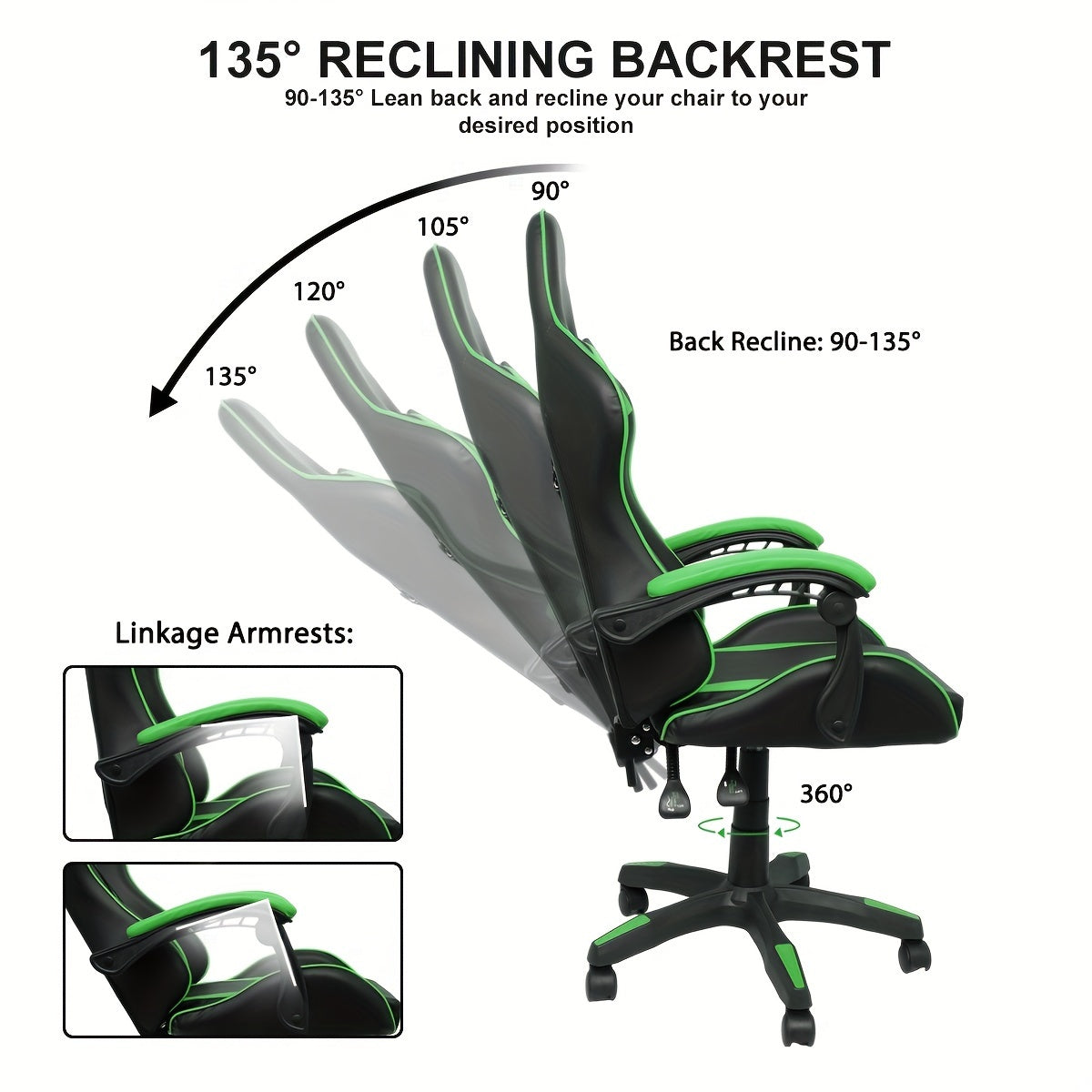 Ergonomic High-Back Gaming Chair with Headrest & Lumbar Support - Adjustable, Reclining Faux Leather Office Desk Chair on Wheels, Sleek Black & White Design, Comfortable Foam Padding for Gamers & Office Use, Game Chair, Multicolor, Swivel, Racing Chair, V