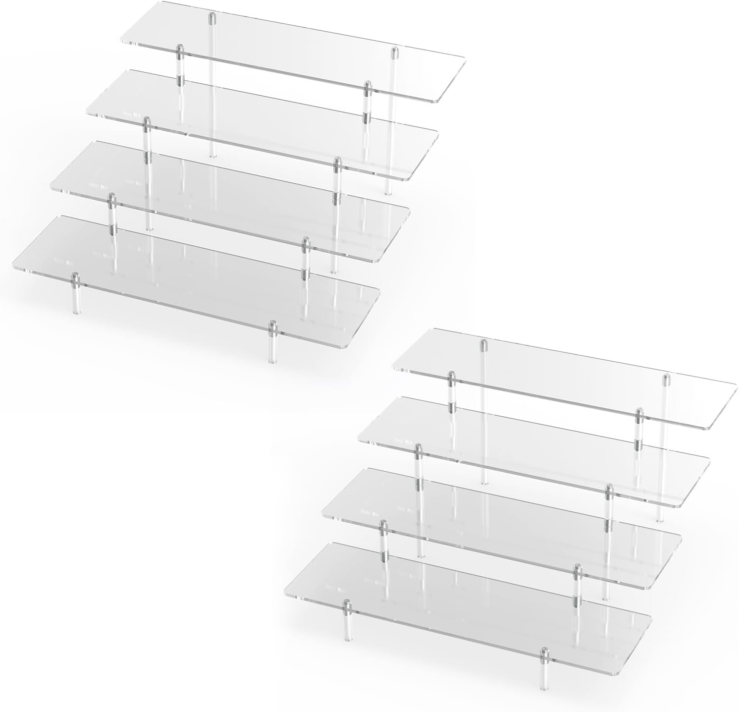 Acrylic Display Riser Stand Shelf Clear 4 Tier Cupcake Stand Perfume Display Holder Figures Desktop Decoration and Organizer Showcase Toys Retail Display Rack Candy Dessert Buffet 4 Steps Collection (2 PACKS)