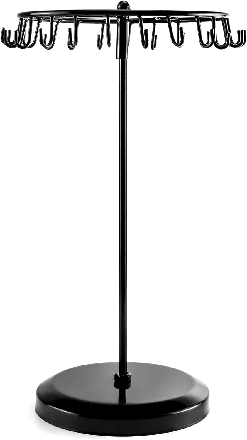 QWORK Spinning Jewelry Tree Display Stand, Jewelry Organizer with 23 Hooks, Black