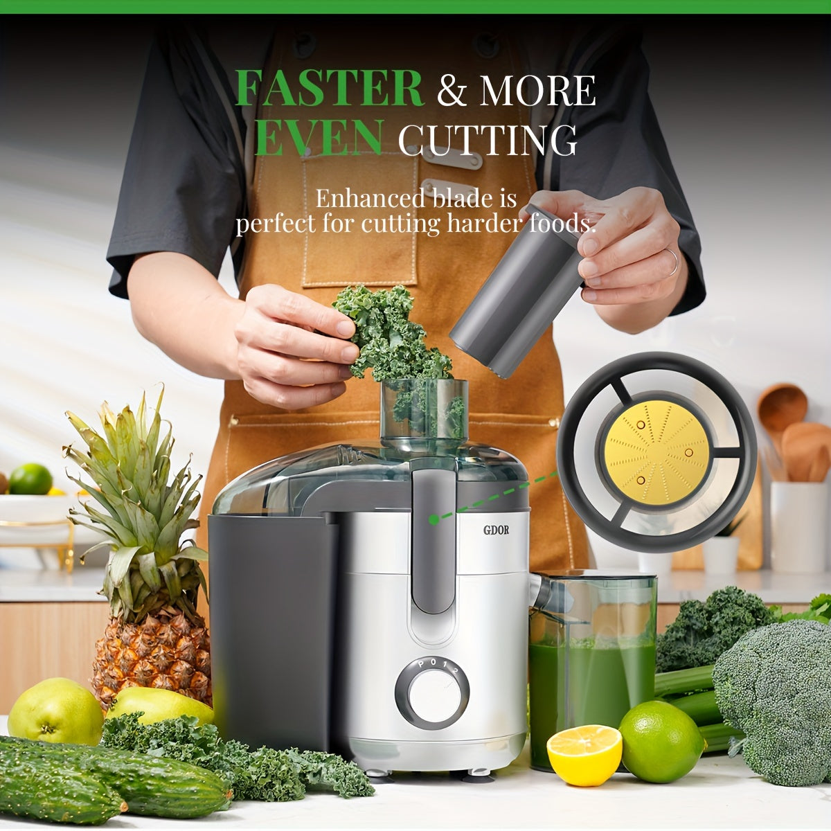 GDOR Centrifugal Juicer Machines, Dual Speeds Juice Maker With 2.5" Feed Chute, For Fruits And Veggies, Anti-Drip, Includes Juice Jug, Cleaning Brush, BPA-Free, White.