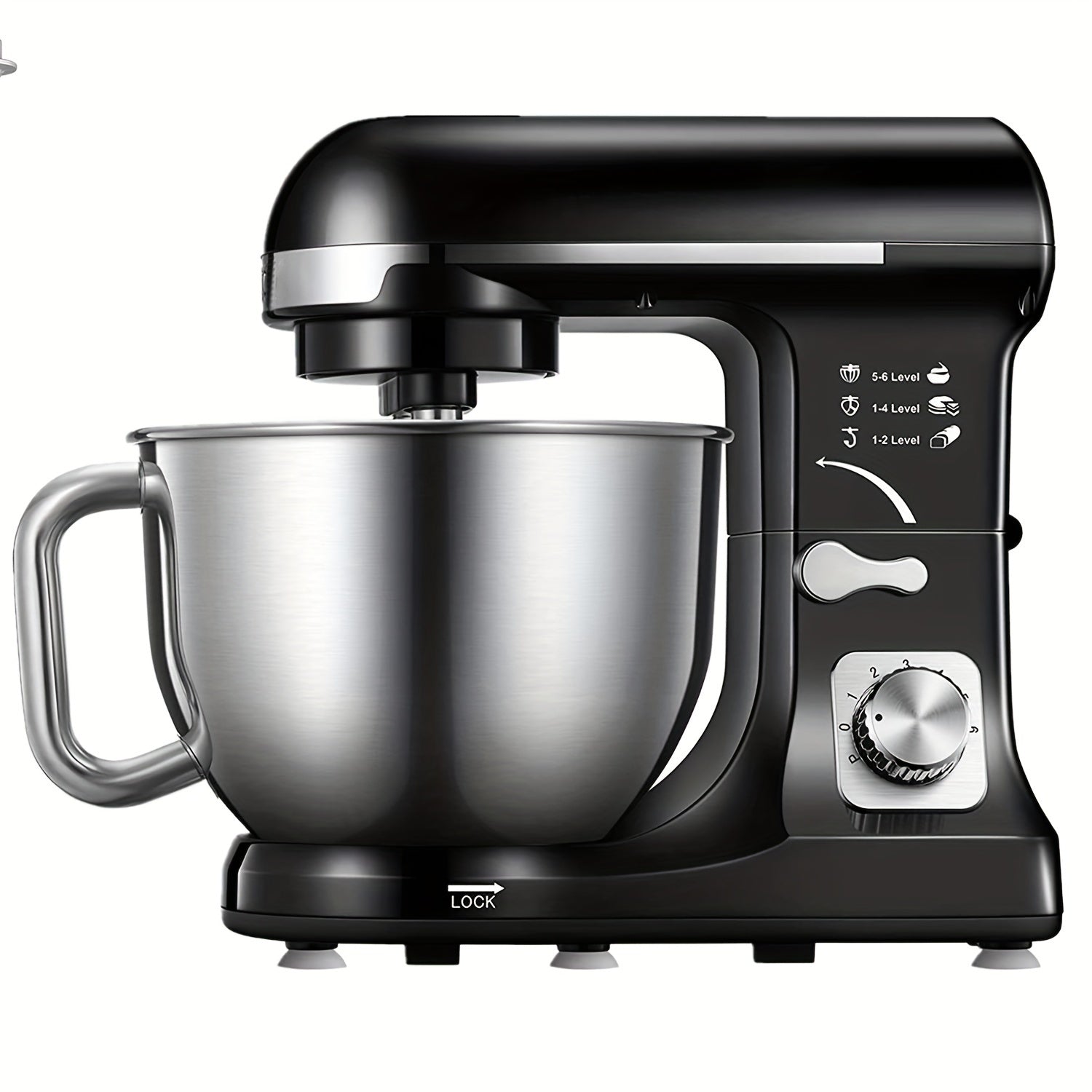Stand Mixer with Double Hook, Multifunctional Dough Maker, 6 Speeds, 5.5 Quart Stainless Steel Bowl, Hard Dough Hook, Beater and Whisk, Black