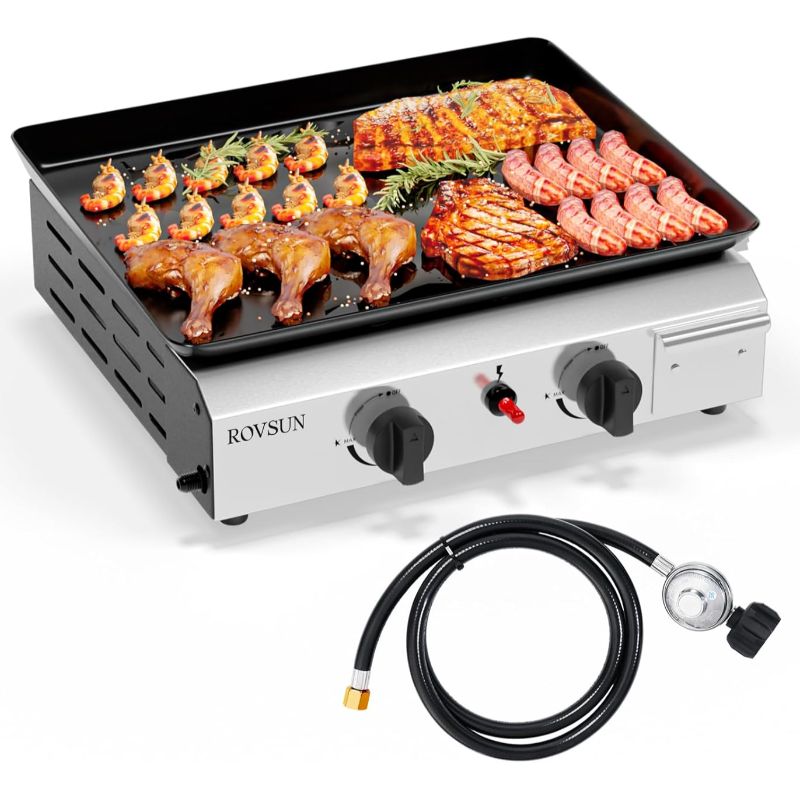 20000 BTU Portable Gas Griddle - Instant Electronic Ignition & Nonstick Enamel Surface! 2-Burner Tabletop Grill for Camping, Tailgating, Outdoor BBQs