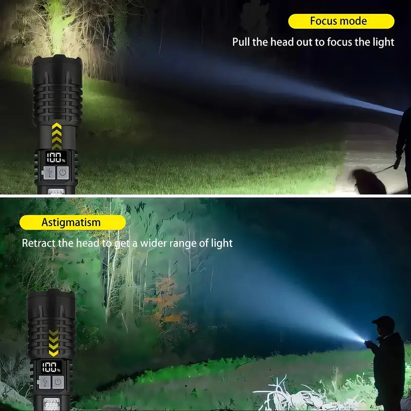 2PACKS High Lumens Rechargeable LED Flashlights Ultra-Bright Flashlights 5 Modes with COB Light Tactical Accessories Zoom-able Torch Handheld Digital Display Flashlight for Outdoor Fishing Survival Hunting Camping Gear And Equipment BLACK Accessories