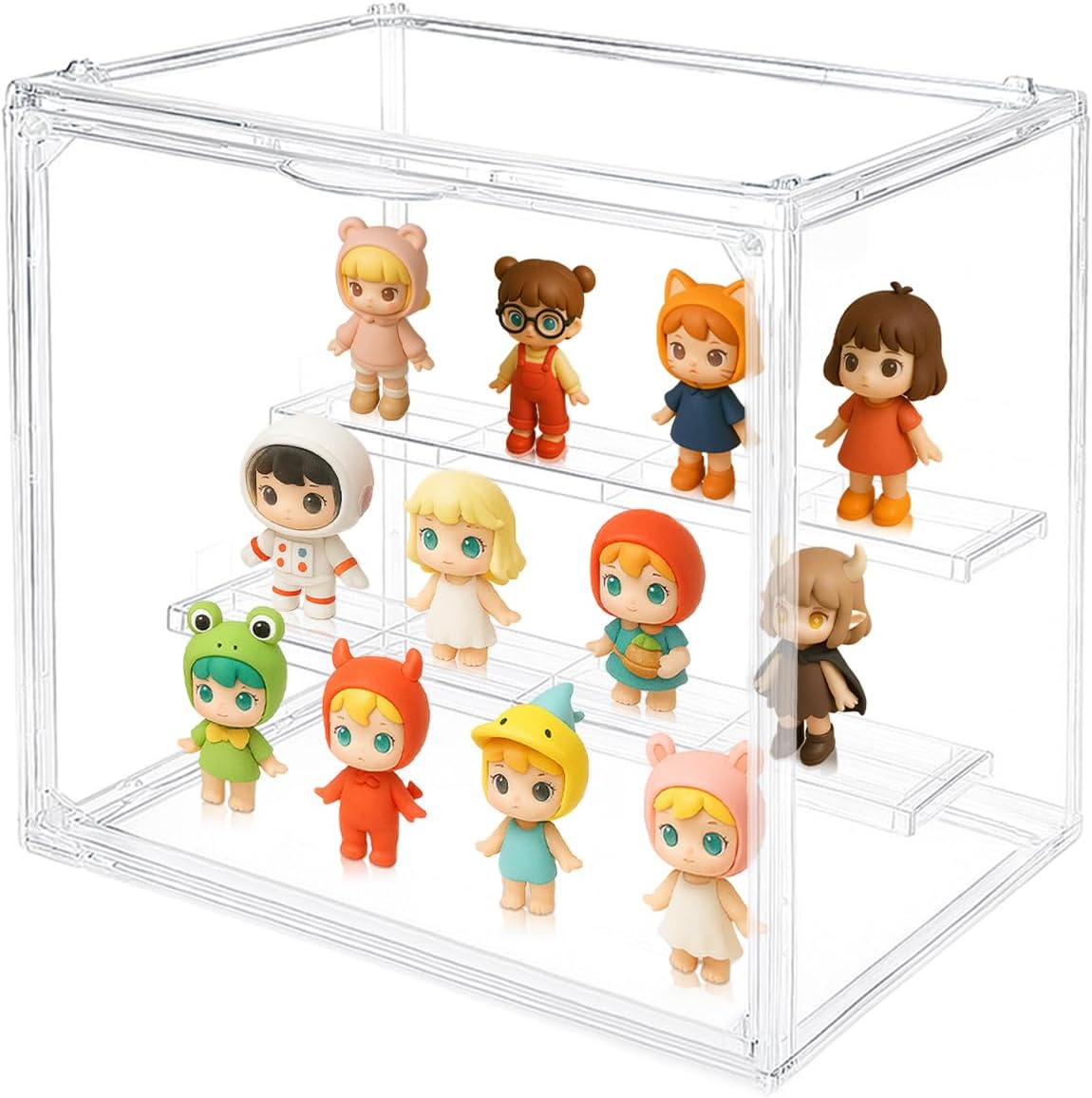 Acrylic Display Case 2 Pack, Modular 3 Tier Clear Display Box Set, Stackable Figure Display Cabinet for Collectibles