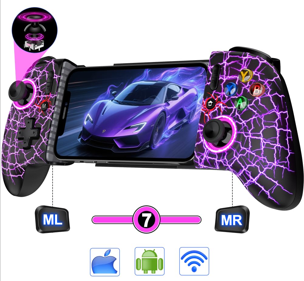 【Anti-Drift & Fast-Connect】Wireless Gaming Controller for iPhone/Android, Hall Joystick&Trigger Bluetooth Phone Controller, Handheld Game Console Quality - For Cloud Gaming,Genshin Impact,Roblox,Call of Duty