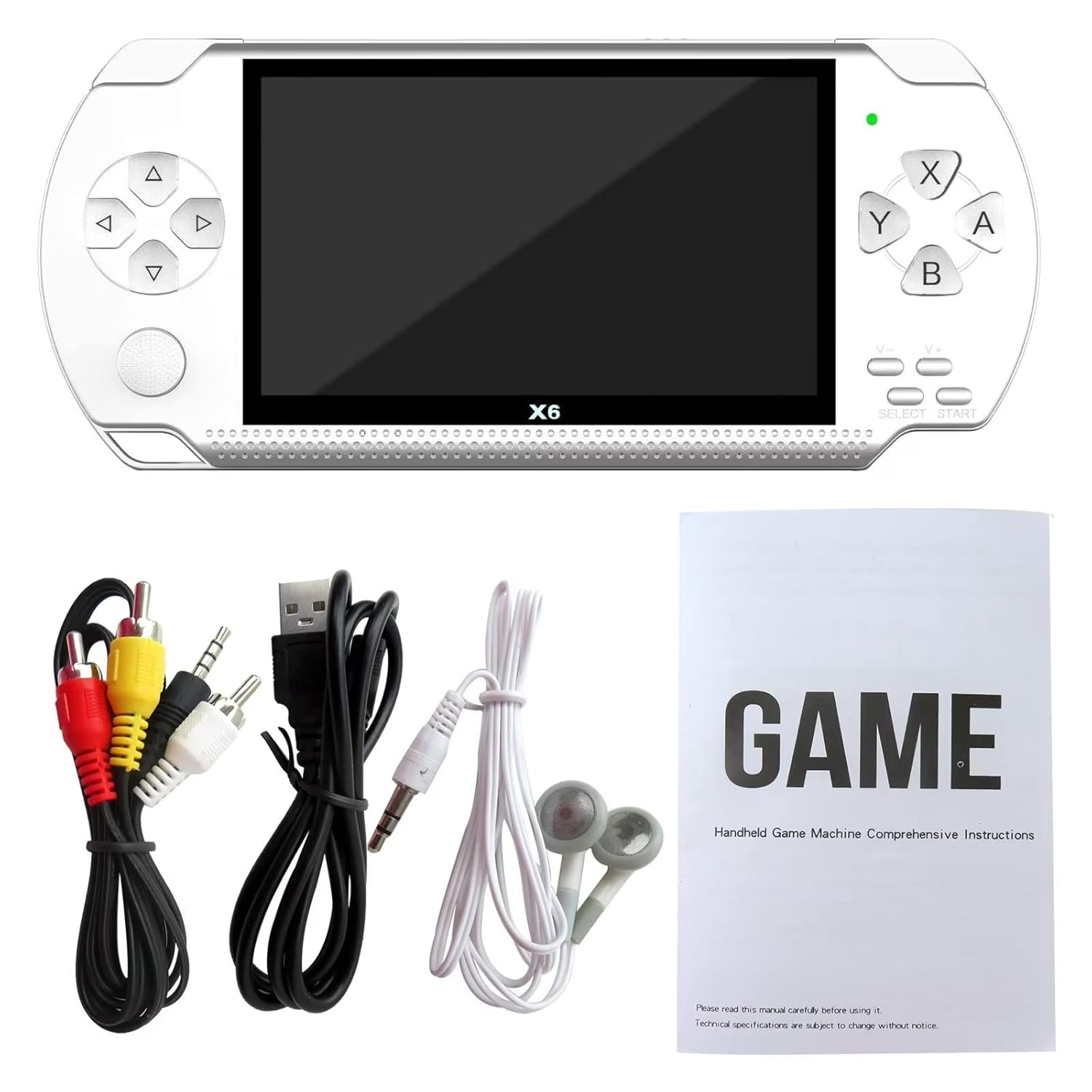 10000 Games Built-In 4.3" 8GB 128Bit Retro Portable Handheld Video Game Console Built in 10000 Games 8 Bit Game Player Handheld Game Console Dual Wireless Controller Gamepad HD&AV TV Output(White)