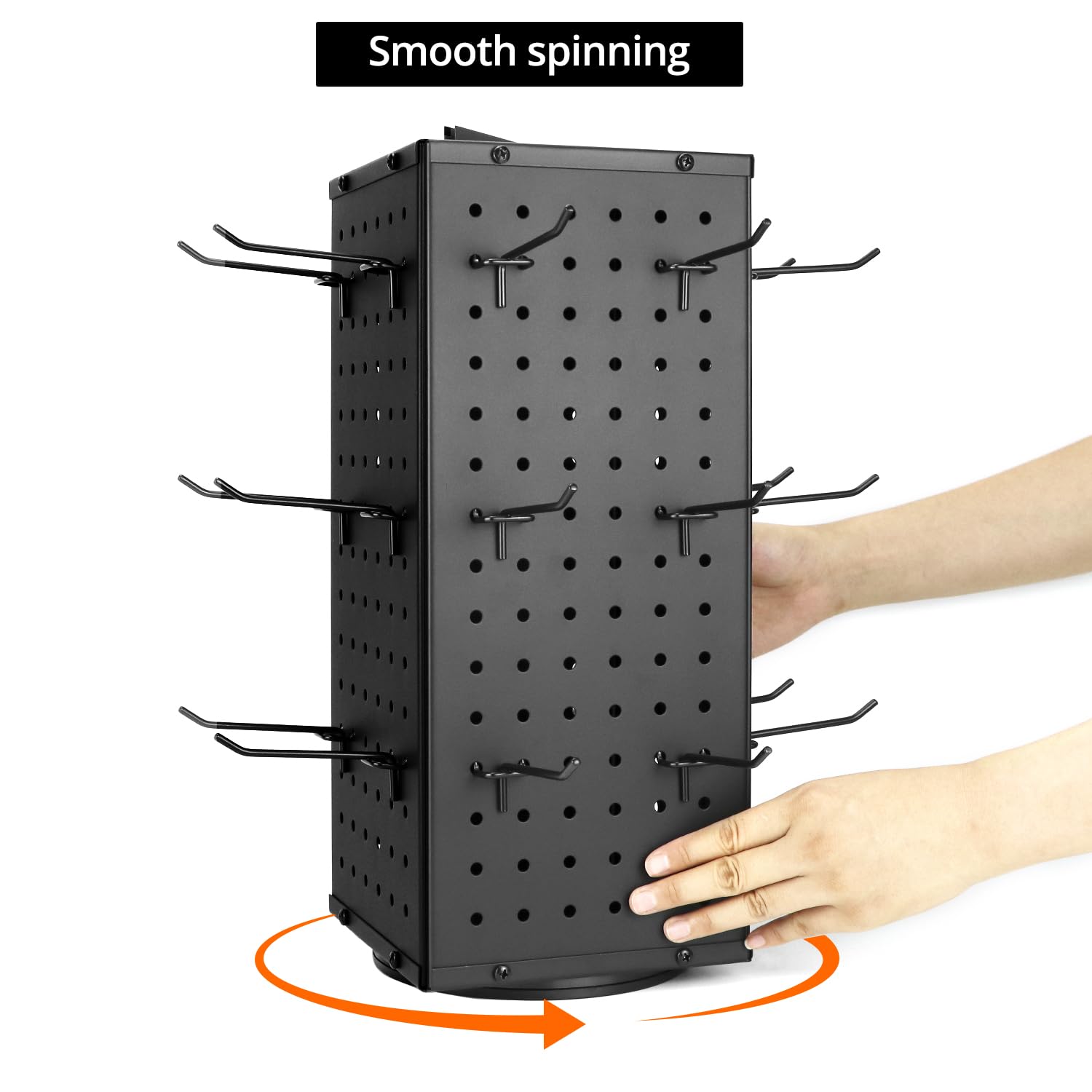 QWORK Rotating Pegboard Display Stand with 24 Hooks - 4-Sided Metal Spinning Peg Board Display