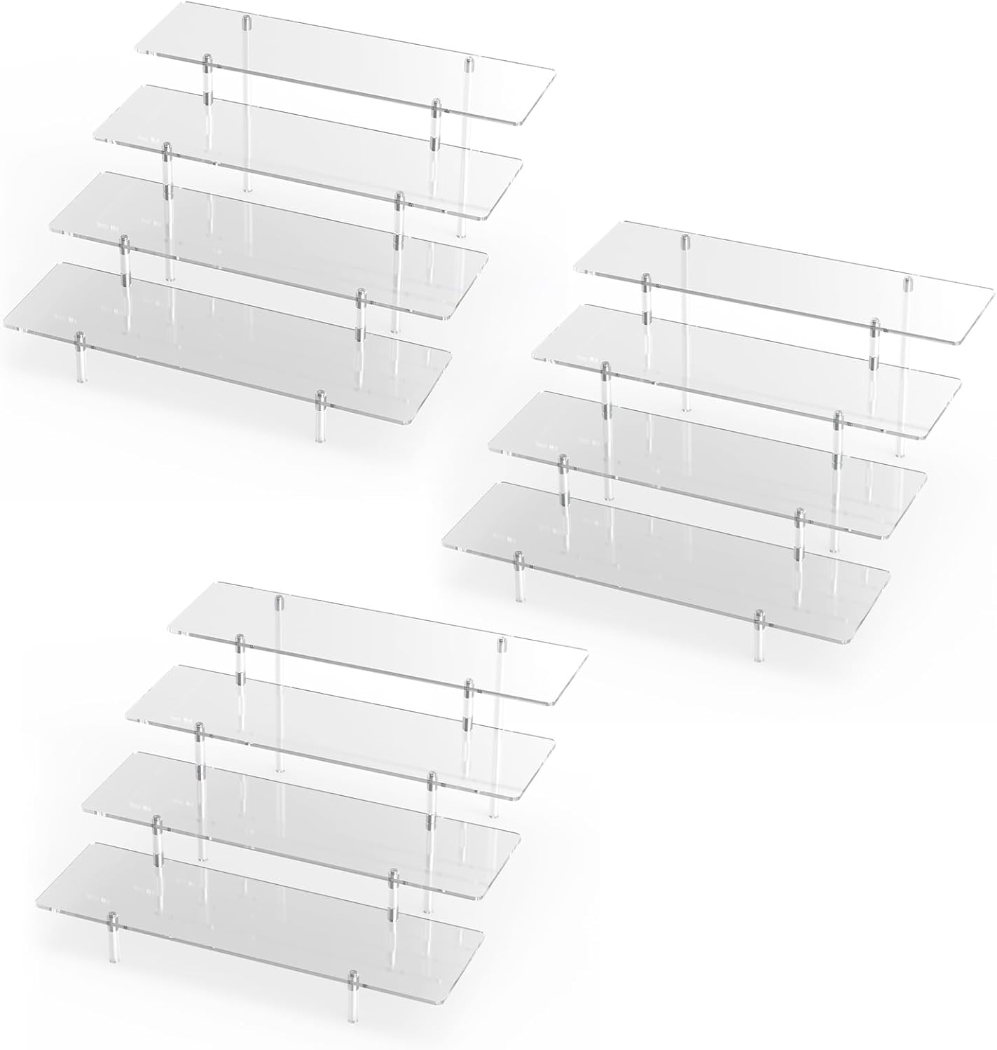 Acrylic Display Riser Stand Shelf Clear 4 Tier Cupcake Stand Perfume Display Holder Figures Desktop Decoration and Organizer Showcase Toys Retail Display Rack Candy Dessert Buffet 4 Steps Collection (2 PACKS)