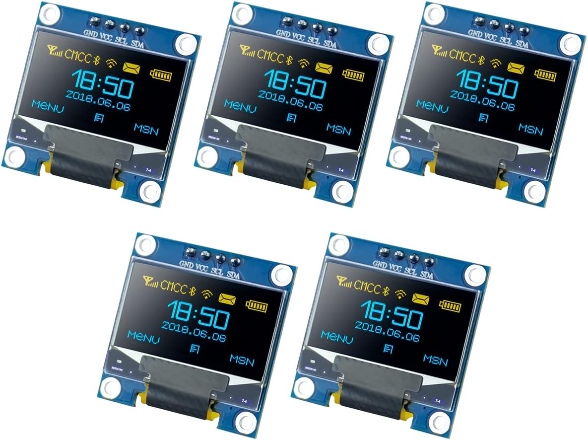 5 Pcs 0.96 Inch OLED I2C IIC Display Module 12864 128x64 Pixel SSD1306 Mini Self-Luminous OLED Screen Board Compatible with Arduino Raspberry Pi(Blue and Yellow)