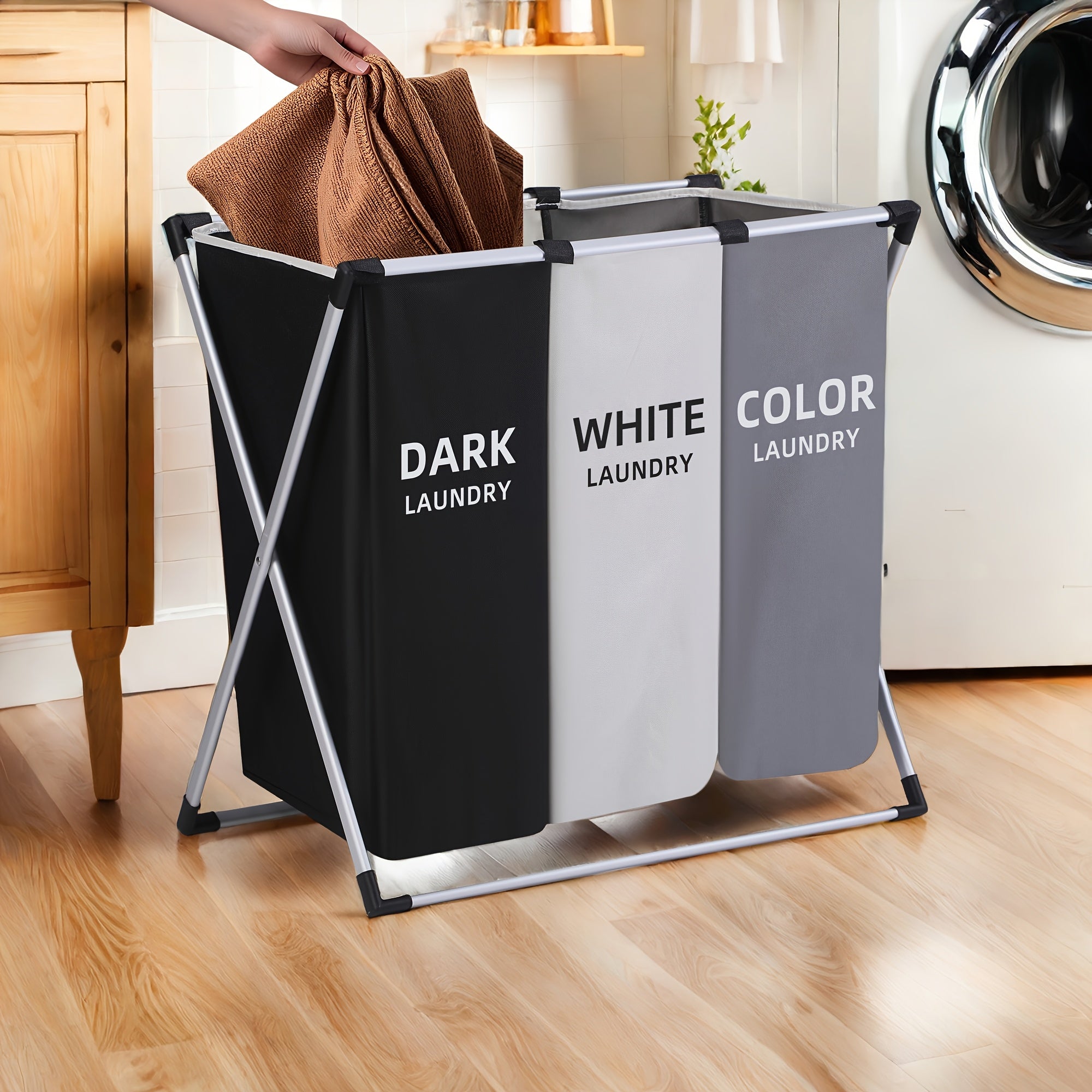 1pc Large Rectangular Laundry Hamper Basket with Handles - Durable Fabric, Dark Grey/White/Black Options, Multi-Component Design for Home, College Dorm, Bathroom & Bedroom - Stylish & Functional Clothes Storage Organizer, Laundry Baskets