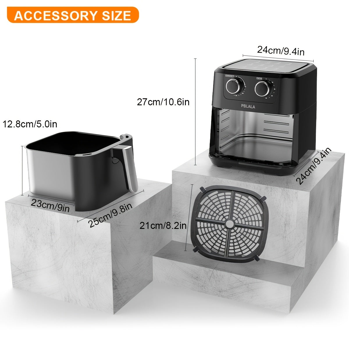 5QT Air Fryer with 2 Silicone Baking Pans | Nonstick, User Friendly | Timer & Temperature Controls | Double Knob Design | Air Fryer | with Recipes Available | 1400W