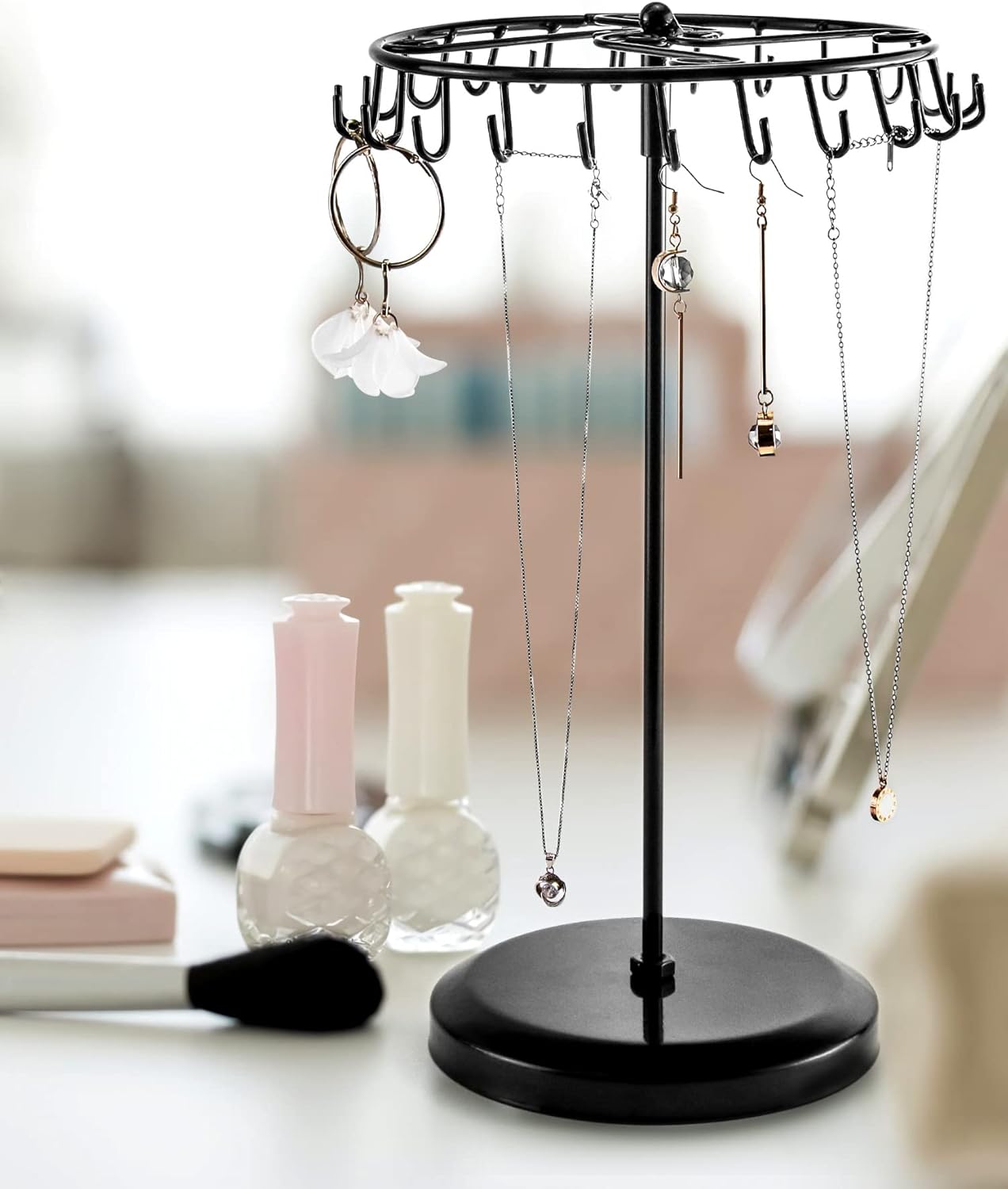QWORK Spinning Jewelry Tree Display Stand, Jewelry Organizer with 23 Hooks, Black