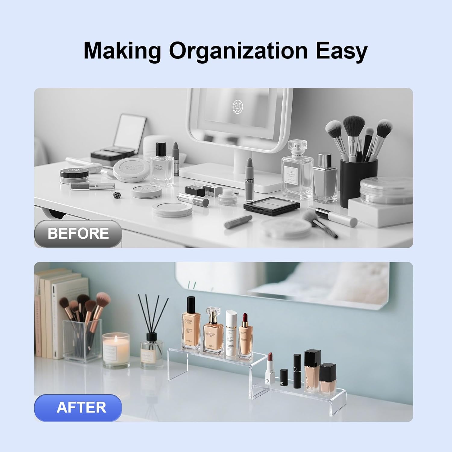 OVNTHYK Acrylic Risers 10 Pcs (2 Sets) – Large Display Risers, Clear Perfume Organizer Stands for Figures, Jewelry, Decorations, Cupcakes & Dessert Table Display