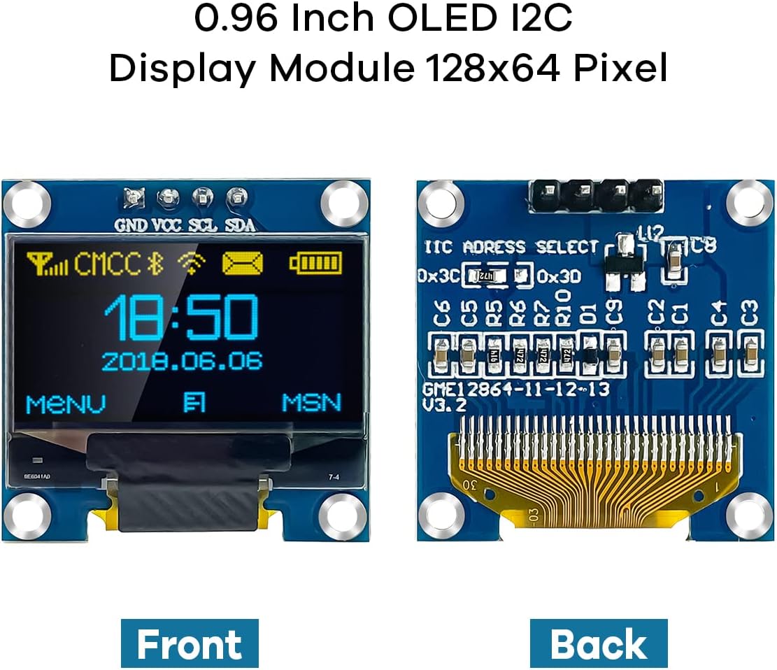 5 Pcs 0.96 Inch OLED I2C IIC Display Module 12864 128x64 Pixel SSD1306 Mini Self-Luminous OLED Screen Board Compatible with Arduino Raspberry Pi(Blue and Yellow)