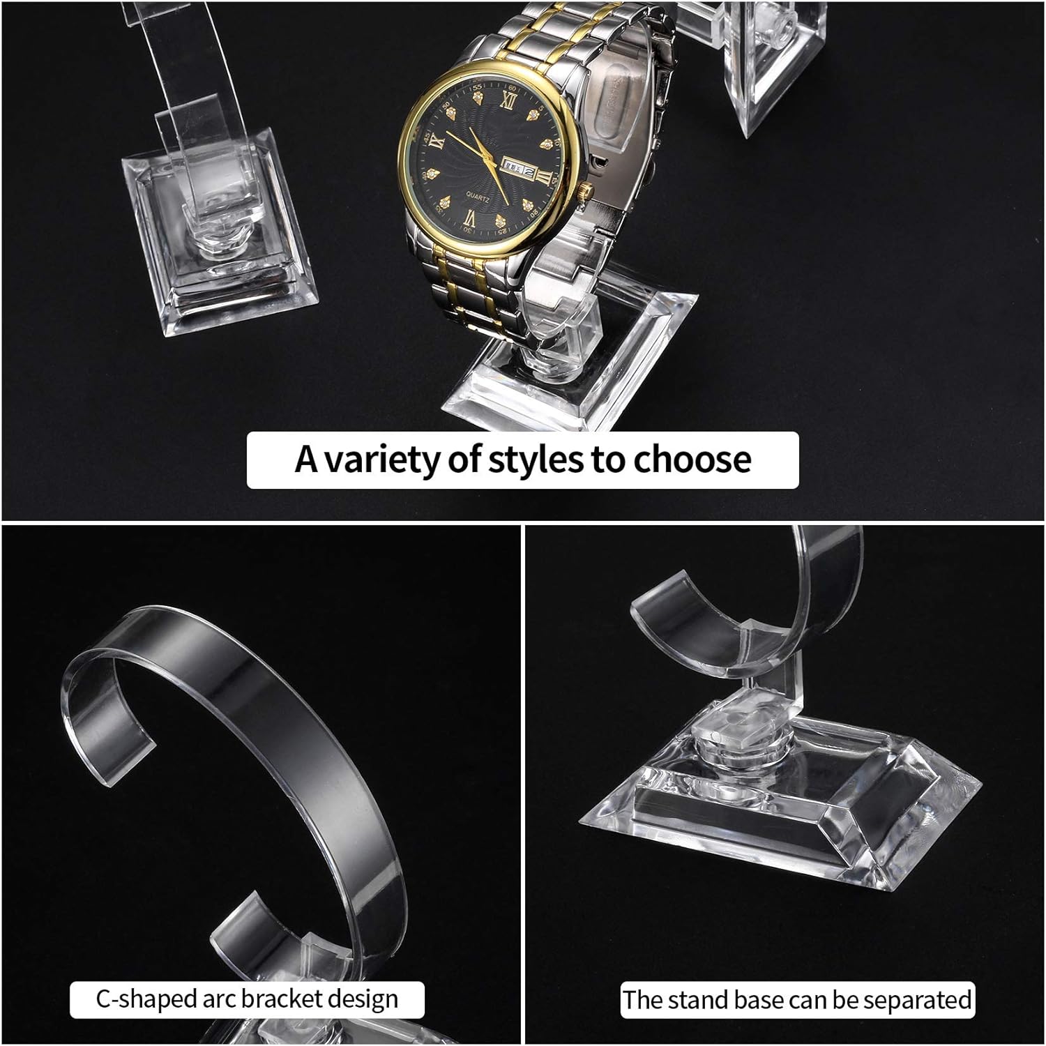 10 Pcs Watch Display Stand Holder, 4 inch/3.5 inch Clear Plastic Watch Display Stand Rack, Round Transparent Bracelet Stand Holder