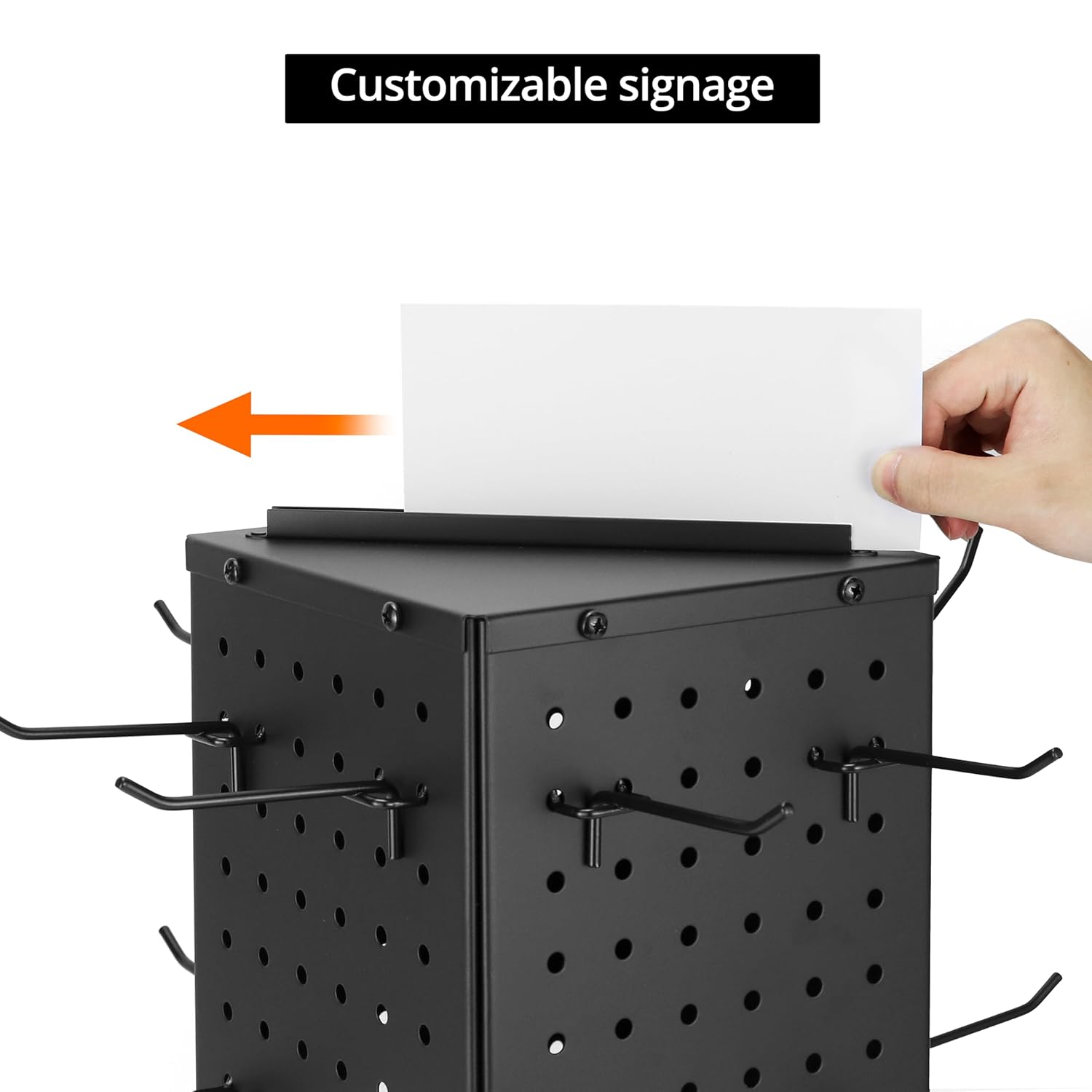 QWORK Rotating Pegboard Display Stand with 24 Hooks - 4-Sided Metal Spinning Peg Board Display