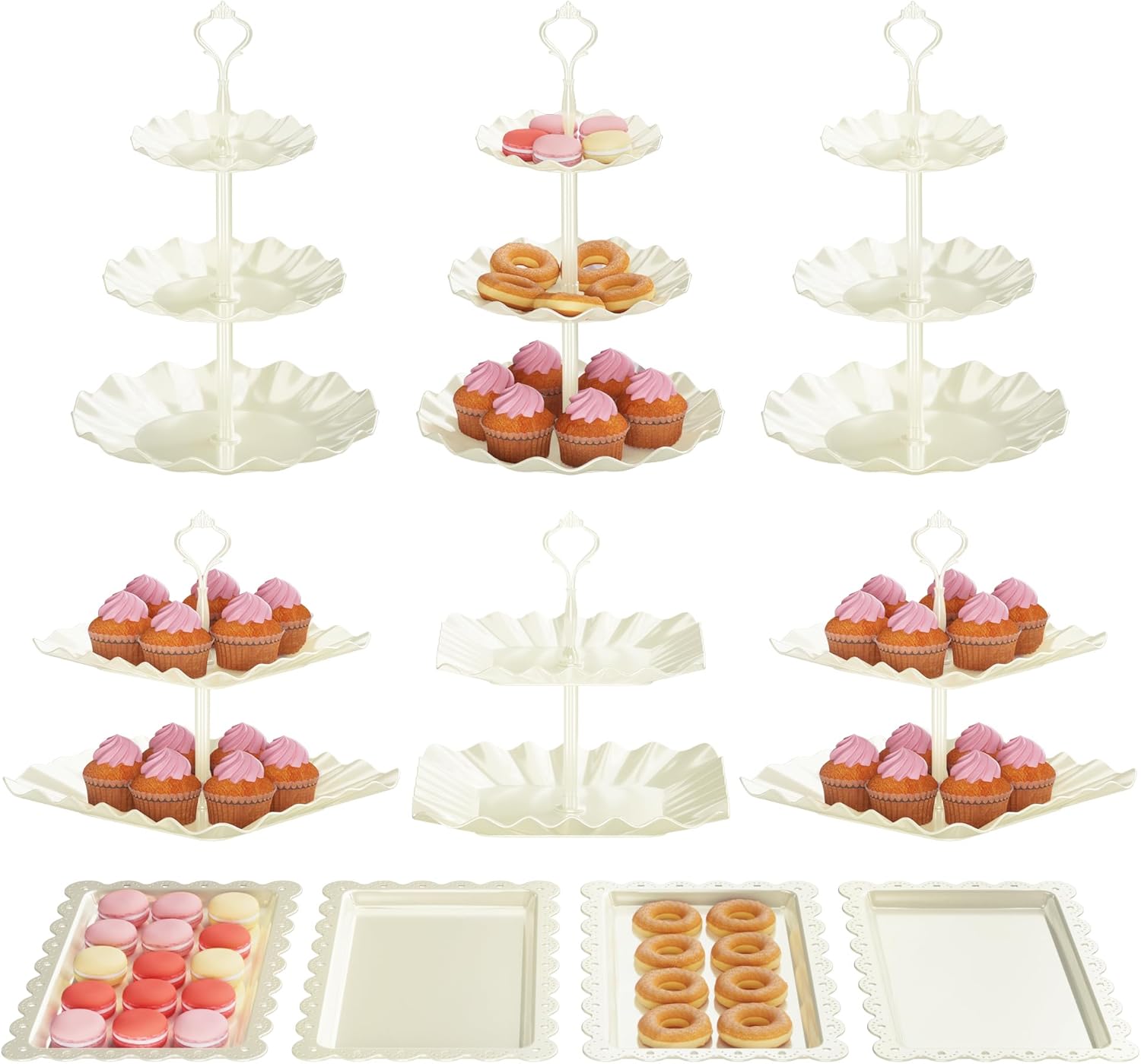 10 PCS Cupcake Stand Holder, Dessert Table Display Set, Treat Table Candy Cake Desert Tiered Tray, 3 Tier Serving Trays for Tea Party, Wedding Baby Shower Bridal Shower Decorations