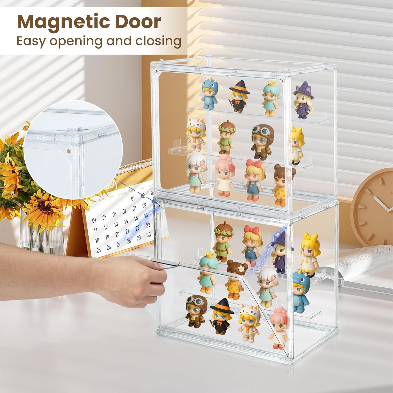 Acrylic Display Case 2 Pack, Modular 3 Tier Clear Display Box Set, Stackable Figure Display Cabinet for Collectibles