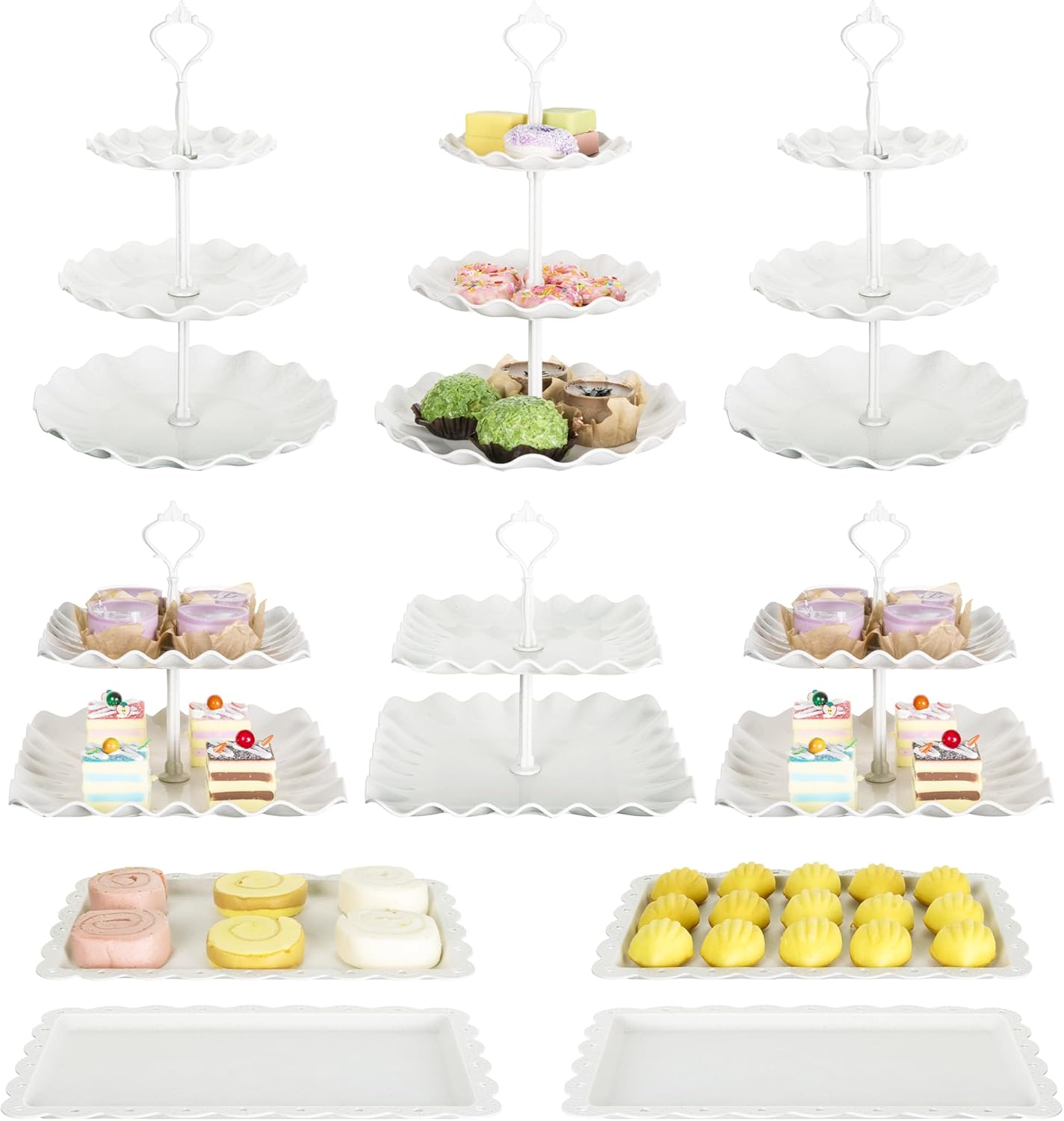 10 PCS Cupcake Stand Holder, Dessert Table Display Set, Treat Table Candy Cake Desert Tiered Tray, 3 Tier Serving Trays for Tea Party, Wedding Baby Shower Bridal Shower Decorations