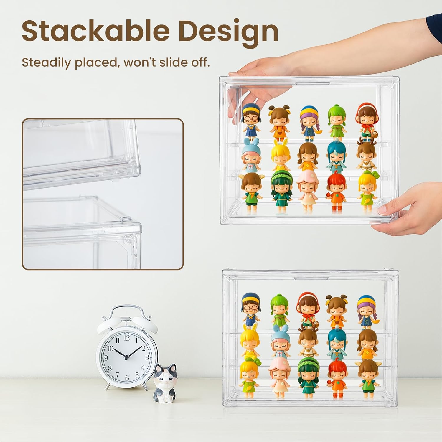 Acrylic Display Case 2 Pack, Modular 3 Tier Clear Display Box Set, Stackable Figure Display Cabinet for Collectibles
