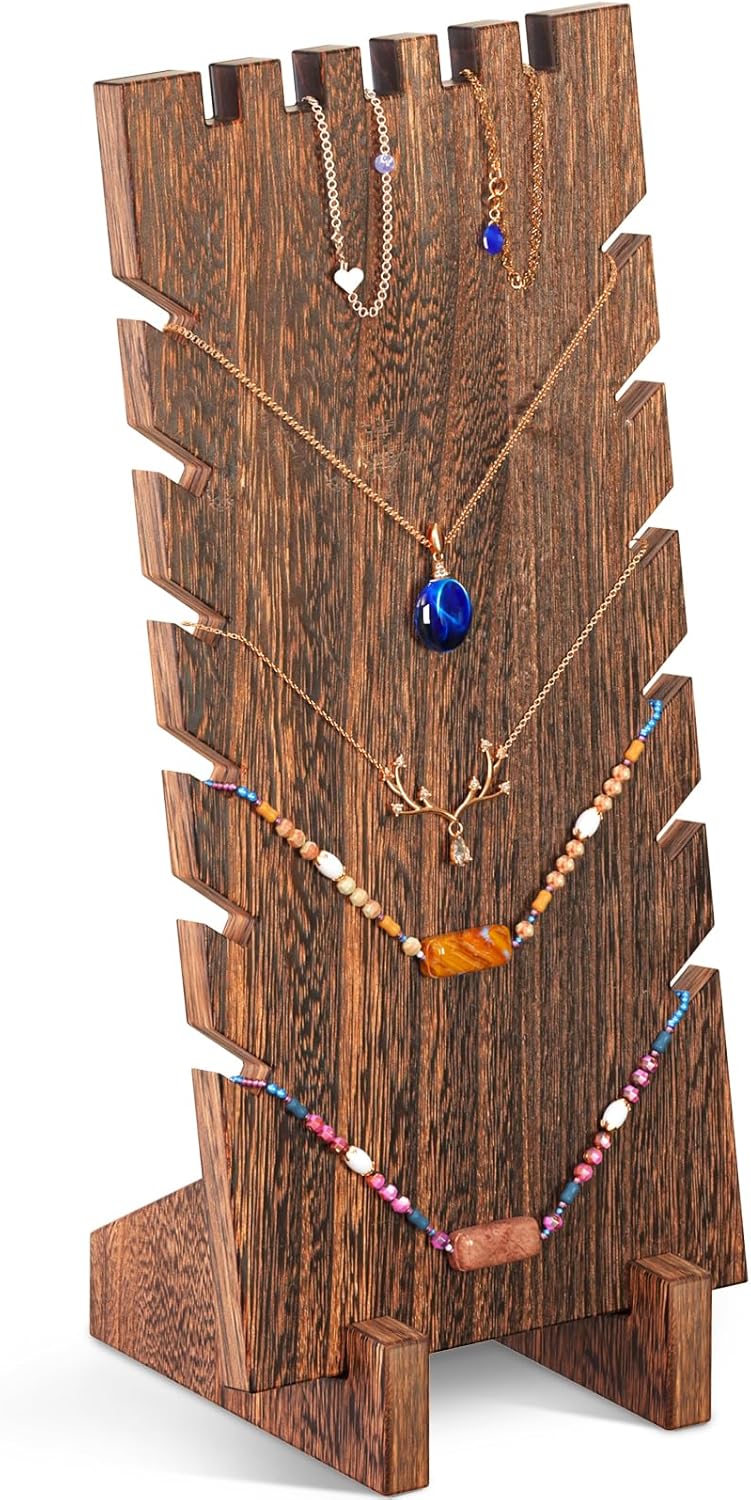 Lolalet Wooden Jewelry Display Series, Necklace Bracelets Earrings Rings Jewelries Stand Freestanding Natural Wood Holder Jewelry Rack for Selling Vendor Store -1 Pack, Necklace