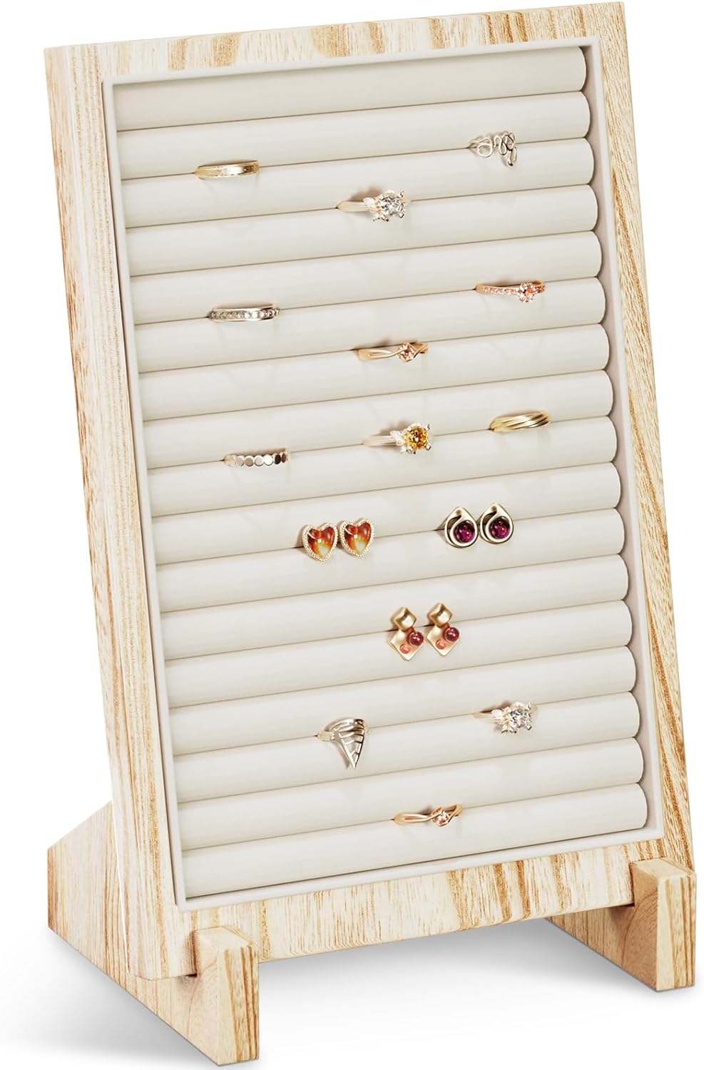 Lolalet Wooden Jewelry Display Series, Necklace Bracelets Earrings Rings Jewelries Stand Freestanding Natural Wood Holder Jewelry Rack for Selling Vendor Store -1 Pack, Necklace