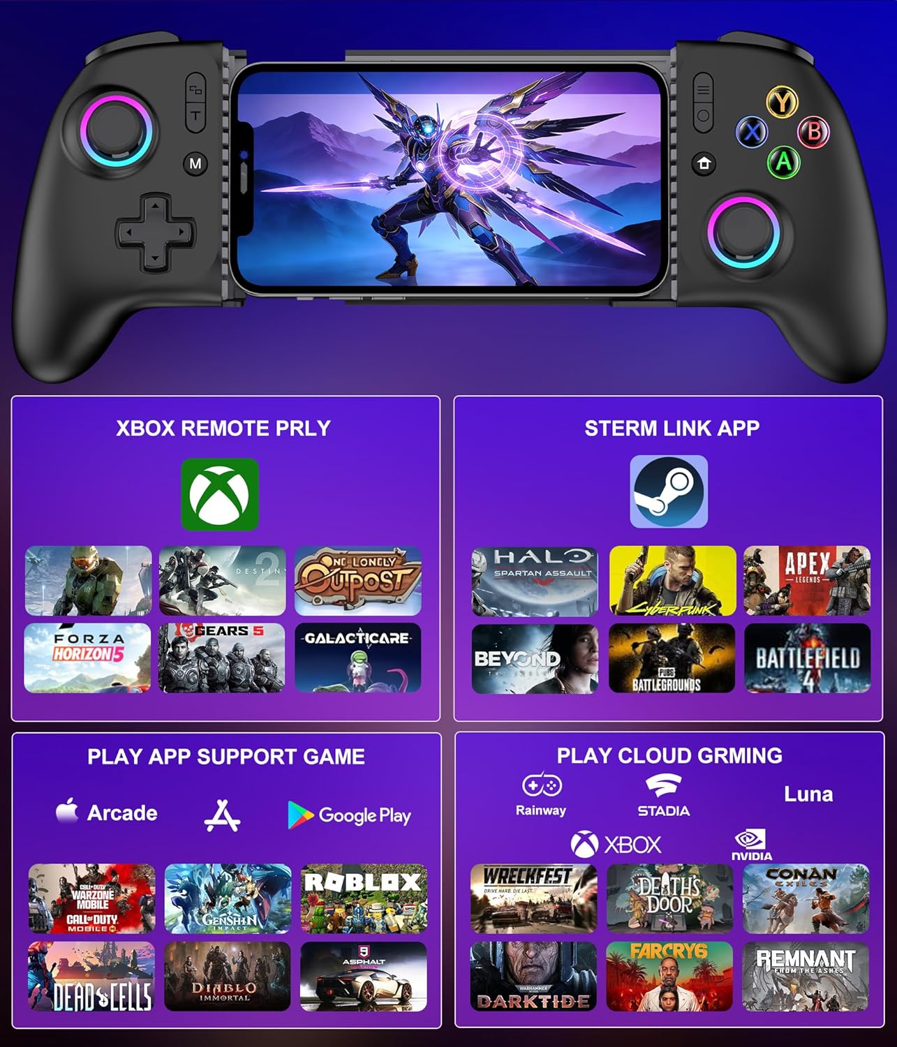 【Anti-Drift & Fast-Connect】Wireless Gaming Controller for iPhone/Android, Hall Joystick&Trigger Bluetooth Phone Controller, Handheld Game Console Quality - For Cloud Gaming,Genshin Impact,Roblox,Call of Duty