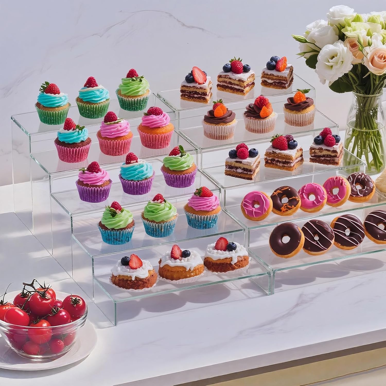 OVNTHYK Acrylic Risers 10 Pcs (2 Sets) – Large Display Risers, Clear Perfume Organizer Stands for Figures, Jewelry, Decorations, Cupcakes & Dessert Table Display