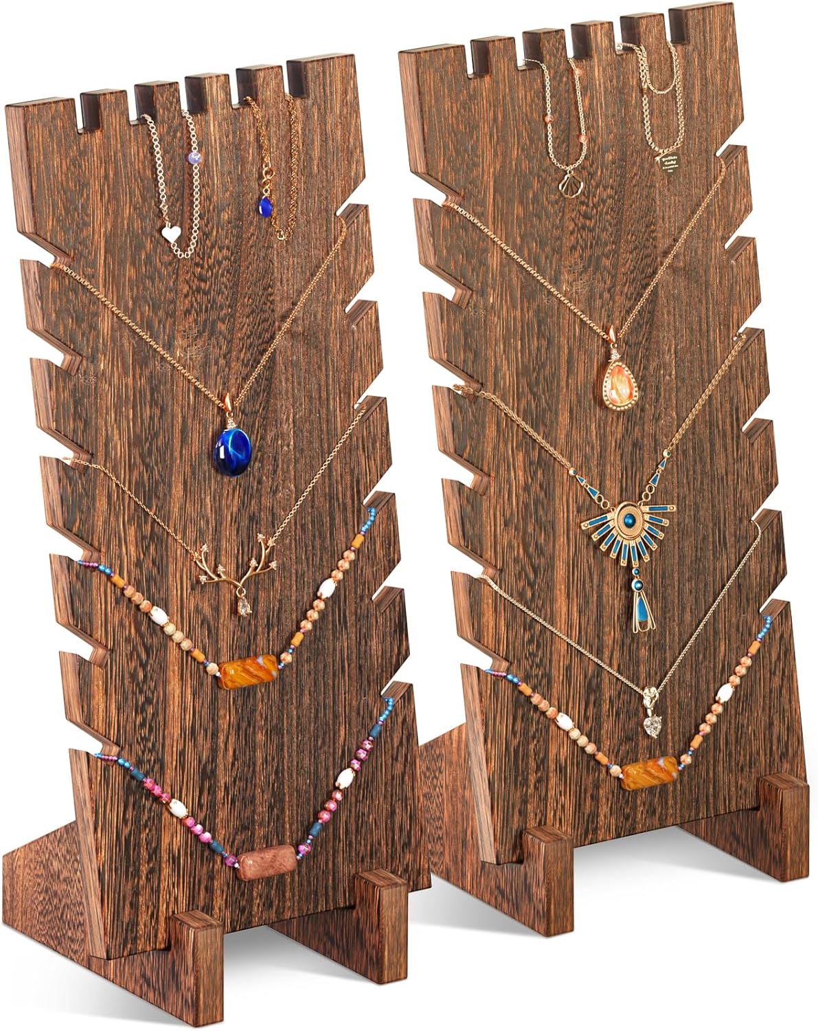 Lolalet Wooden Jewelry Display Series, Necklace Bracelets Earrings Rings Jewelries Stand Freestanding Natural Wood Holder Jewelry Rack for Selling Vendor Store -1 Pack, Necklace