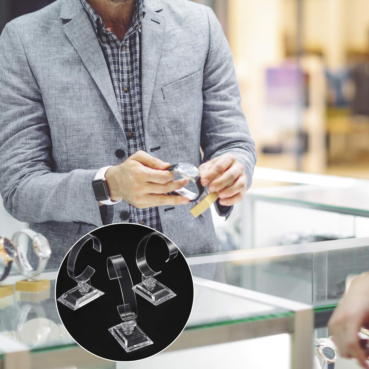 10 Pcs Watch Display Stand Holder, 4 inch/3.5 inch Clear Plastic Watch Display Stand Rack, Round Transparent Bracelet Stand Holder