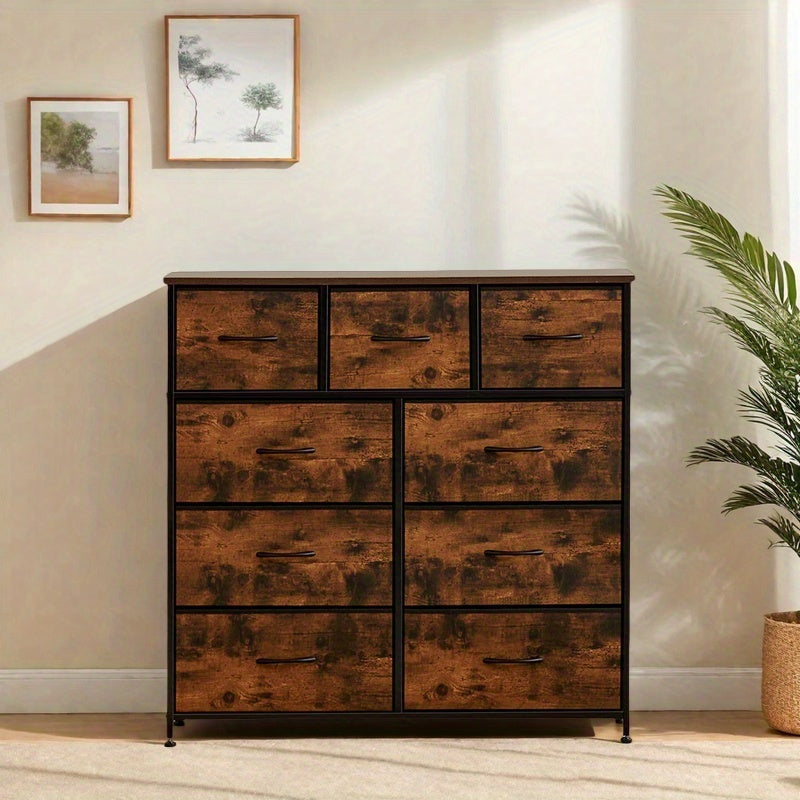 OLIXIS 9-Drawer Storage Dresser Organizer with Wooden Top & Metal Frame - Freestanding Fabric Closet Cabinet, 3.2+ Cubic Feet Storage, 27" Tall Mobile Organizer for Bedroom, Living Room, Entryway, Closet Organizers And Storage, Bedroom Organizer, Modern A