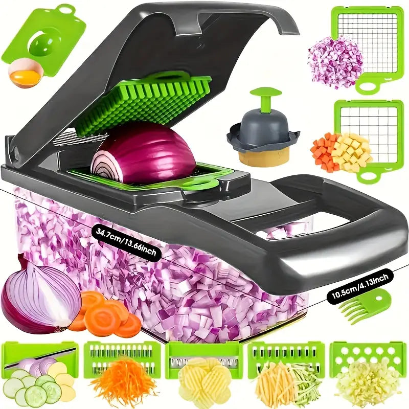 15pcs/set, Upgraded Vegetable Chopper, Multifunctional Fruit Slicer, Handle Food Grater, Vegetable Slicer, Cutter with Container, Onion Mincer Chopper with Multiple Interchangeable Blades, Household Potato Shredder, Kitchen Stuff, Kitchen Gadgets
