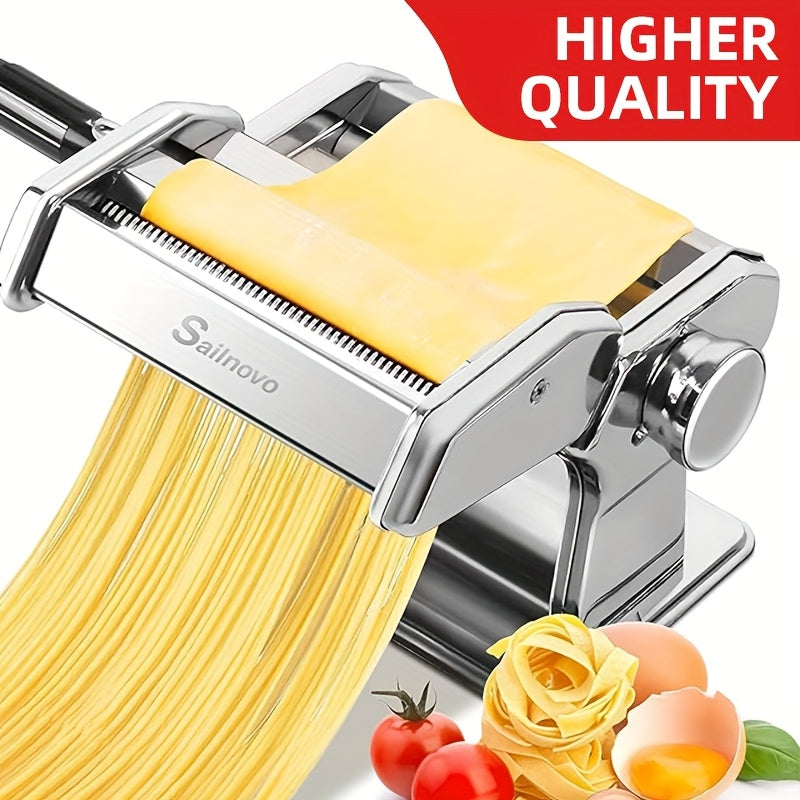 Spaghetti Maker, Pasta Machine with 8 Adjustable Thickness Settings, 2-in-1 Spaghetti Roller and Cutter, Dough Press for Making Noodles, Perfect for Spaghetti, Fettuccine, Lasagna Sheets or Dumpling Wrappers, Kitchen Gadget Ideal for Pasta Lovers, Father'