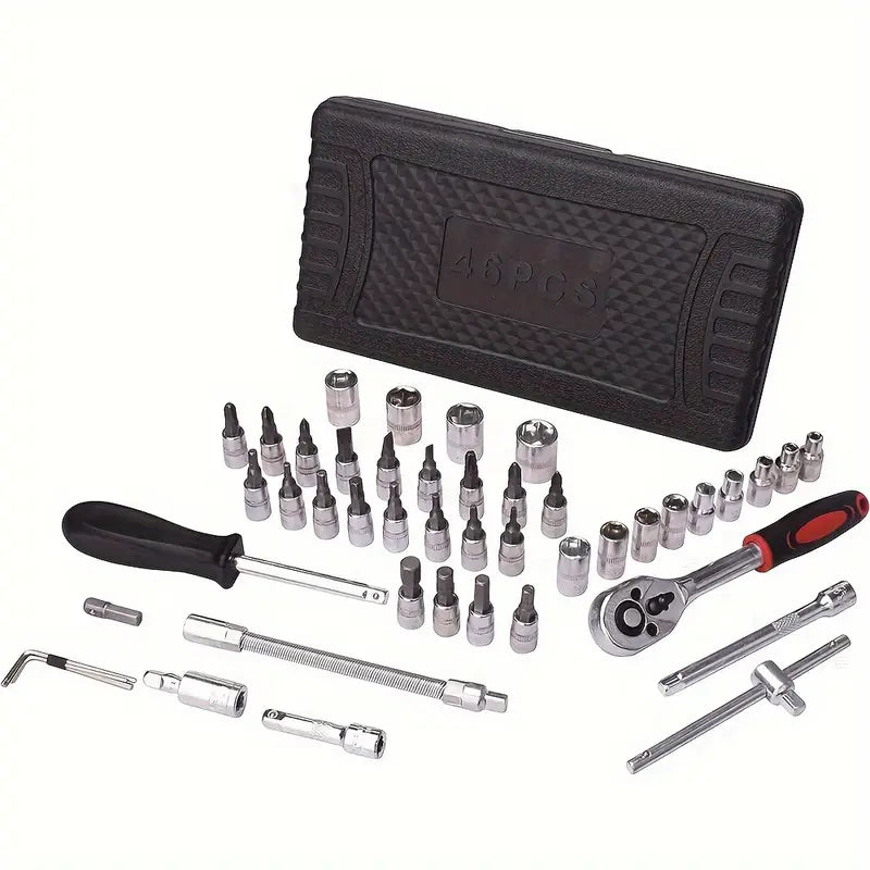 [Fast Arrival] 46pcs/53pcs Professional Automotive Master Tool Kit - Premium Tool Sets For Car, Bike, And Motorcycle Maintenance - Compact, Portable, And All-In-One Solution With Ratchet Wrench, Assorted Screwdriver Set, Without Battery