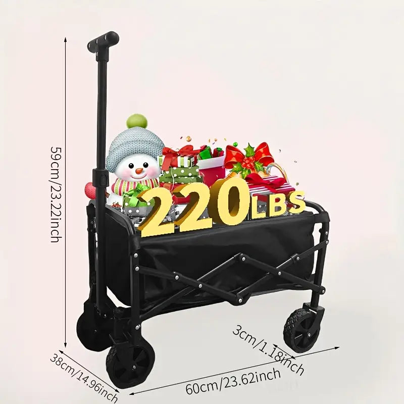 Collapsible Folding Wagon Cart, Large Capacity Camping Wagon, All Terrain Foldable Pet stroller, Heavy Duty Utility Wagon Cart for Grocery Outdoor Beach Gardening Shopping Pet outings Fishing Black, Perfect Christmas Gift