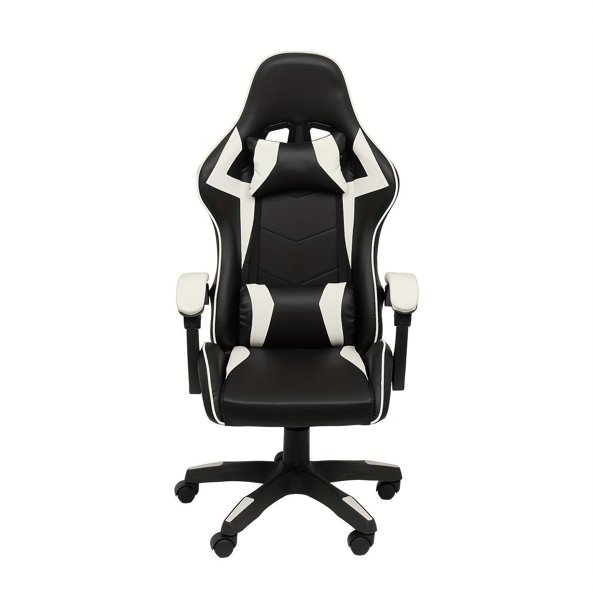 Ergonomic High-Back Gaming Chair with Headrest & Lumbar Support - Adjustable, Reclining Faux Leather Office Desk Chair on Wheels, Sleek Black & White Design, Comfortable Foam Padding for Gamers & Office Use, Game Chair, Multicolor, Swivel, Racing Chair, V