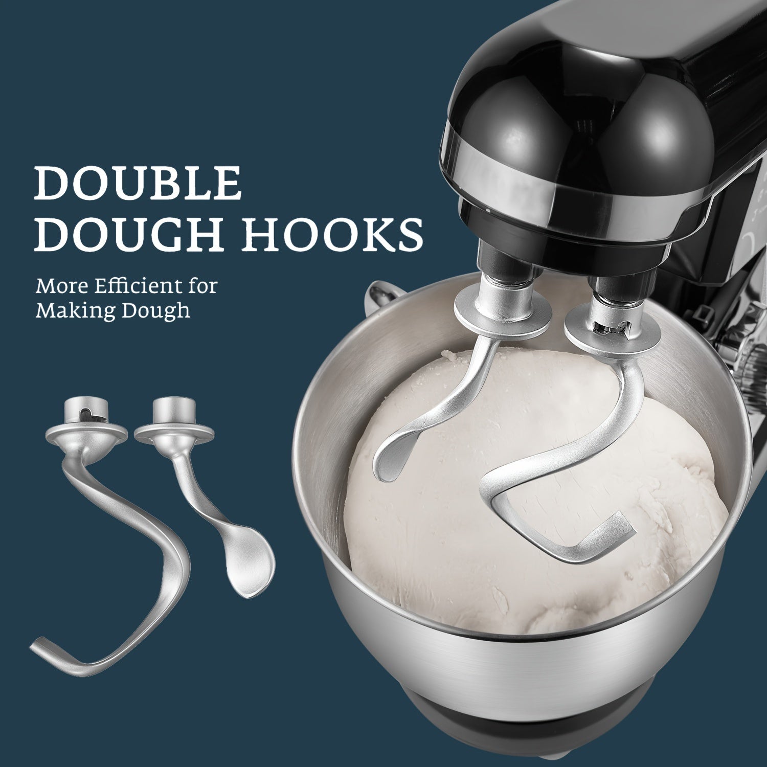 Stand Mixer with Double Hook, Multifunctional Dough Maker, 6 Speeds, 5.5 Quart Stainless Steel Bowl, Hard Dough Hook, Beater and Whisk, Black