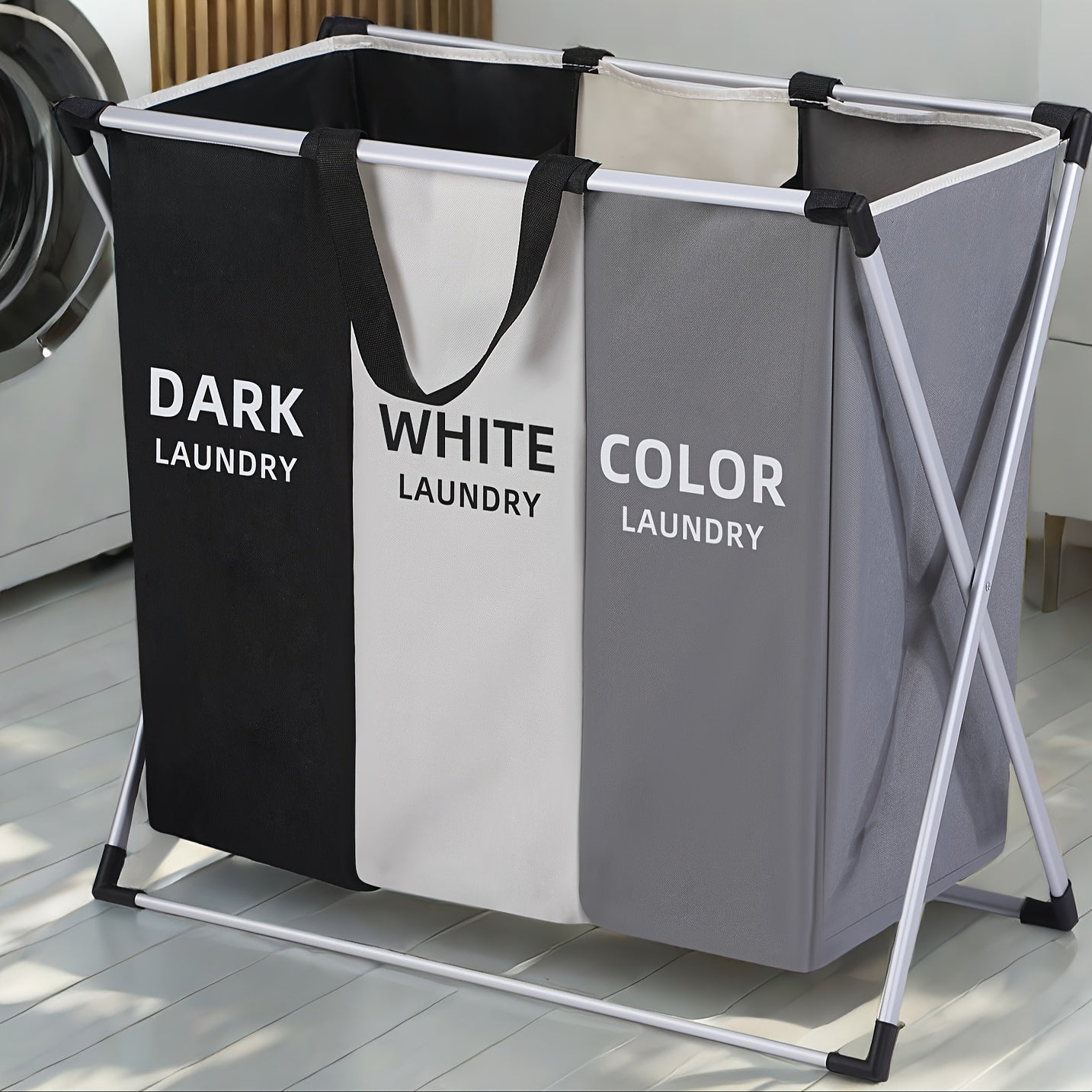 1pc Large Rectangular Laundry Hamper Basket with Handles - Durable Fabric, Dark Grey/White/Black Options, Multi-Component Design for Home, College Dorm, Bathroom & Bedroom - Stylish & Functional Clothes Storage Organizer, Laundry Baskets