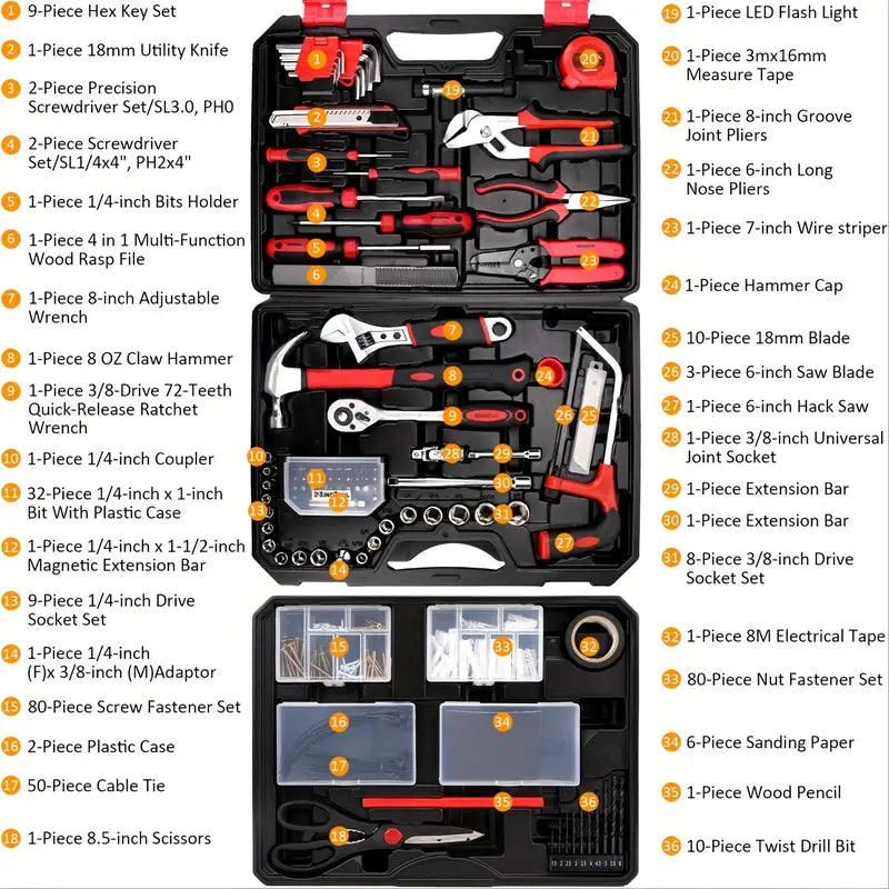 [Fast Arrival] 46pcs/53pcs Professional Automotive Master Tool Kit - Premium Tool Sets For Car, Bike, And Motorcycle Maintenance - Compact, Portable, And All-In-One Solution With Ratchet Wrench, Assorted Screwdriver Set, Without Battery