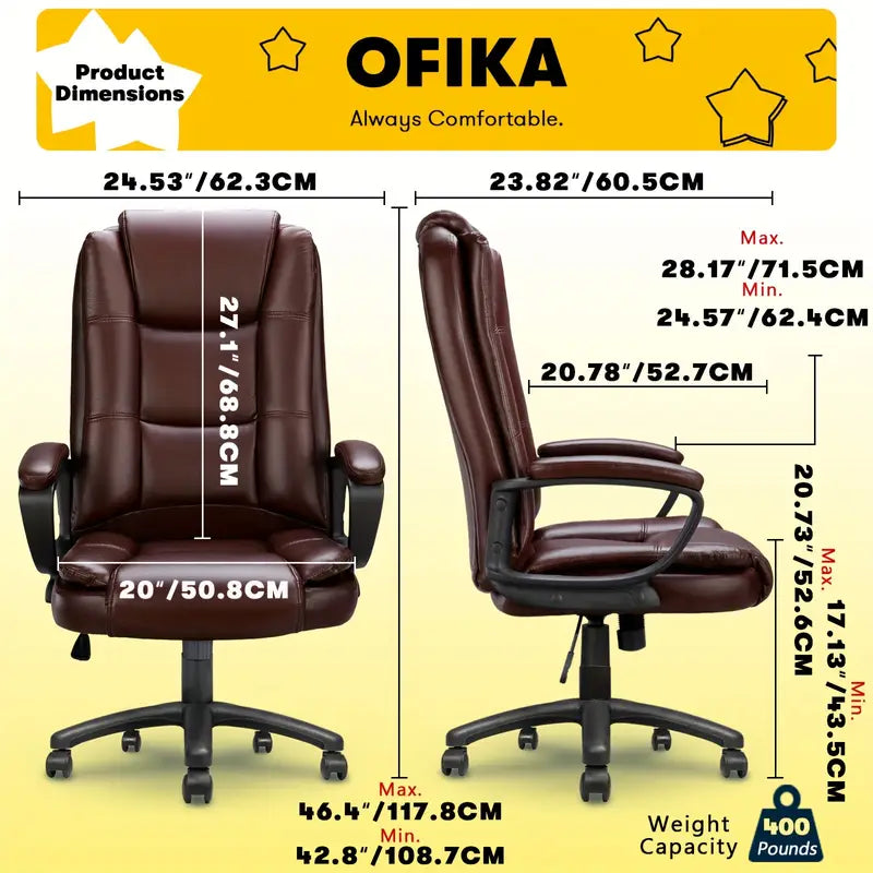 400LBS Heavy Duty Big And Tall Home Office Chair, Ergonomic High Back Cushion Lumbar Back Support, Adjustable Executive Faux Leather Computer Desk Chair With Armrest