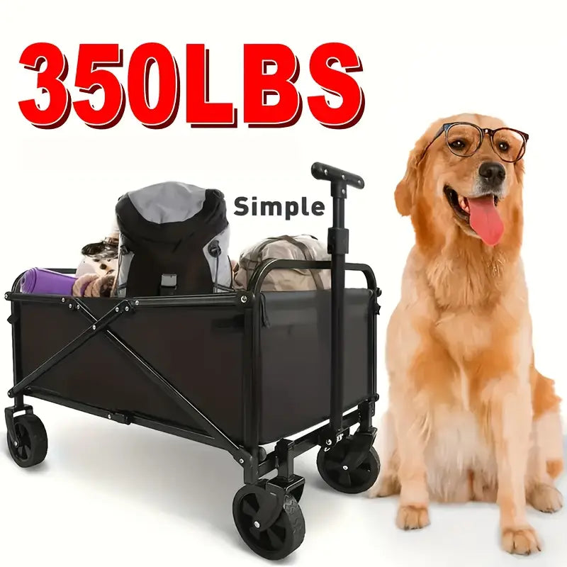 Collapsible Folding Wagon Cart, Large Capacity Camping Wagon, All Terrain Foldable Pet stroller, Heavy Duty Utility Wagon Cart for Grocery Outdoor Beach Gardening Shopping Pet outings Fishing Black, Perfect Christmas Gift