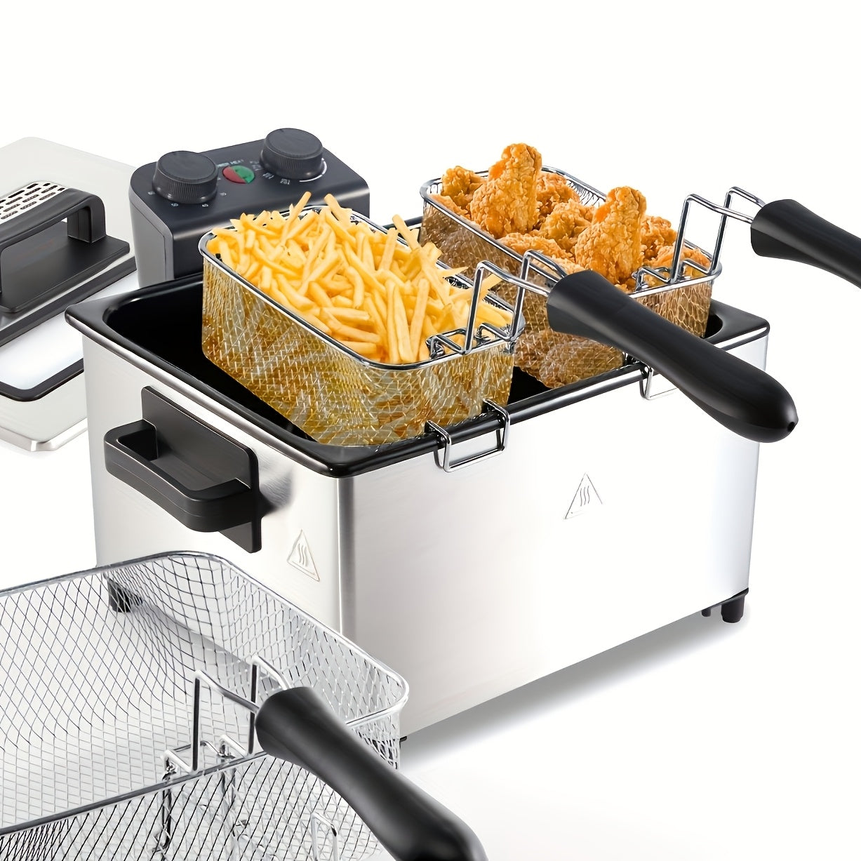 101.44oz/1.32gal Electric Deep Fryer, 1700W Large Electric Deep Fryer with Time & Temperature Control for Home Use, Frying Baskets, Lid with View Window And Odor Free Filter, Stainless Steel.